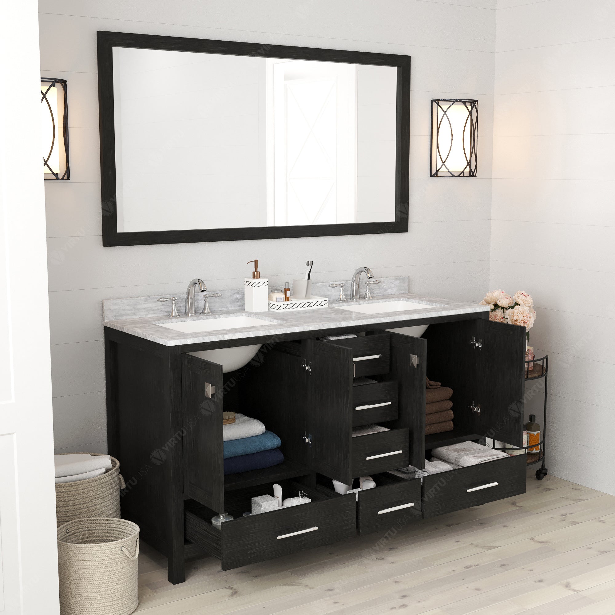 Virtu USA Caroline Premium 60" Double Bath Vanity in Zebra Gray (multiple options)