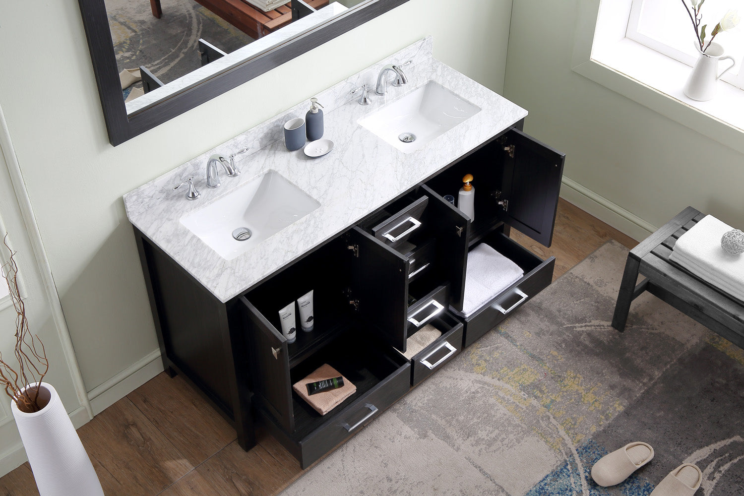 Virtu USA Caroline Premium 60" Double Bath Vanity in Zebra Gray (multiple options)
