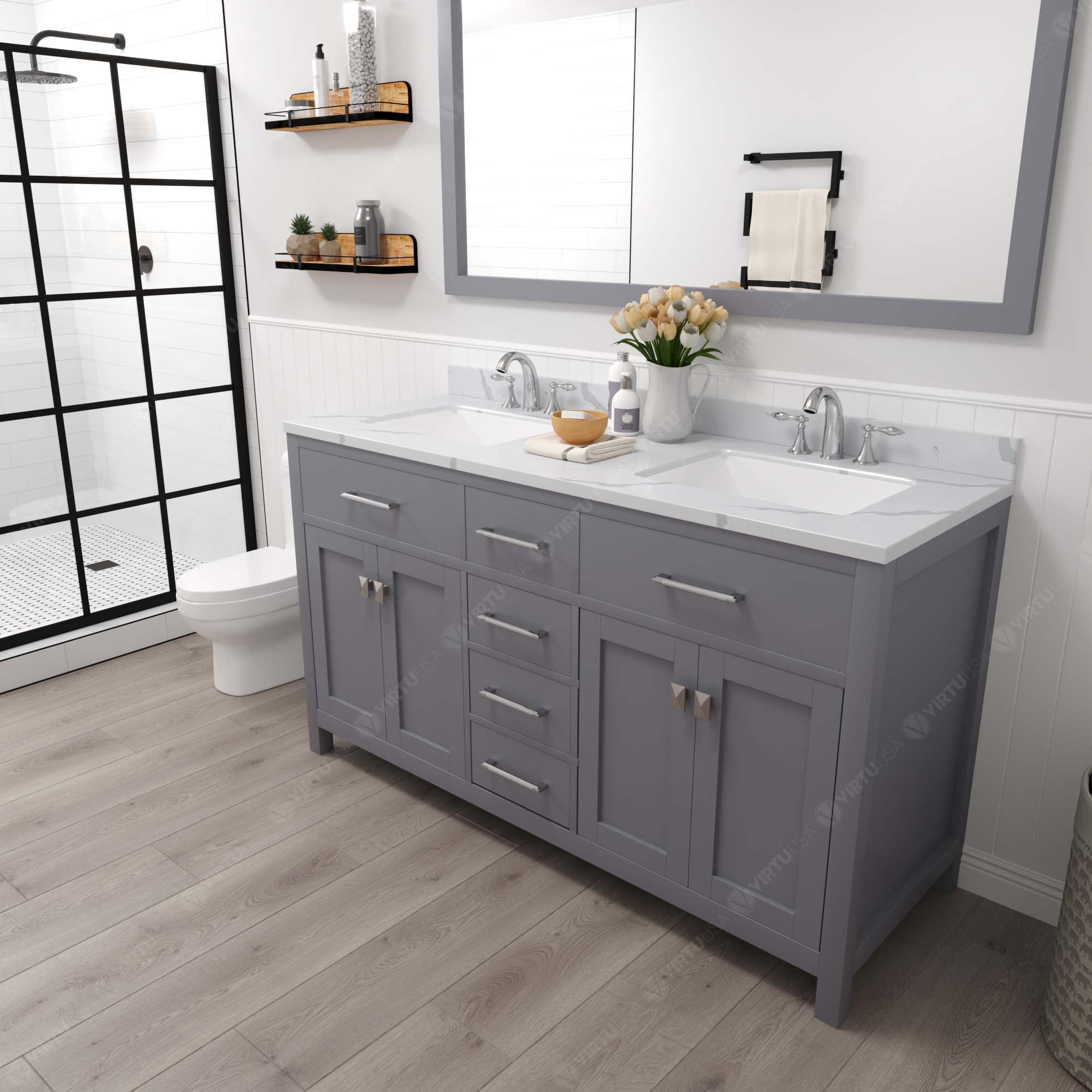 Virtu USA Caroline 60" Single/Double Bath Vanity in Gray (multiple options)