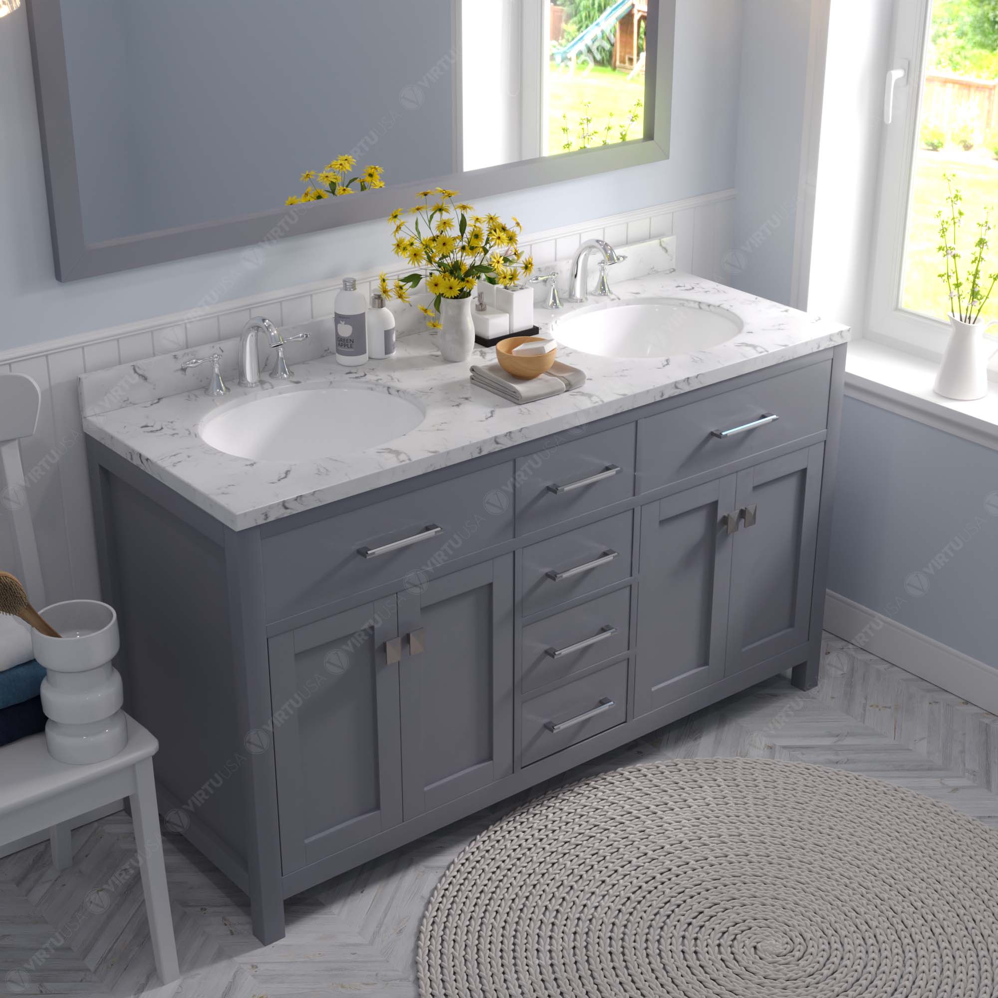 Virtu USA Caroline 60" Single/Double Bath Vanity in Gray (multiple options)