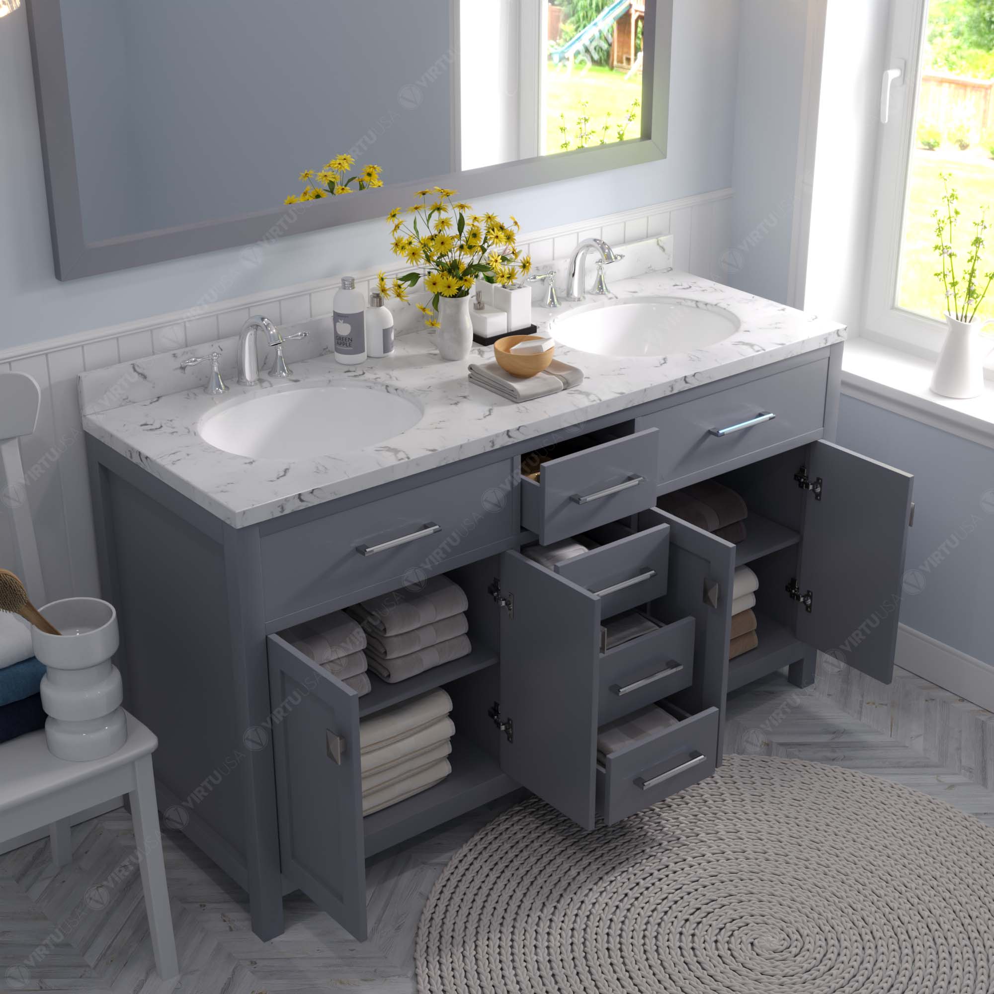 Virtu USA Caroline 60" Single/Double Bath Vanity in Gray (multiple options)