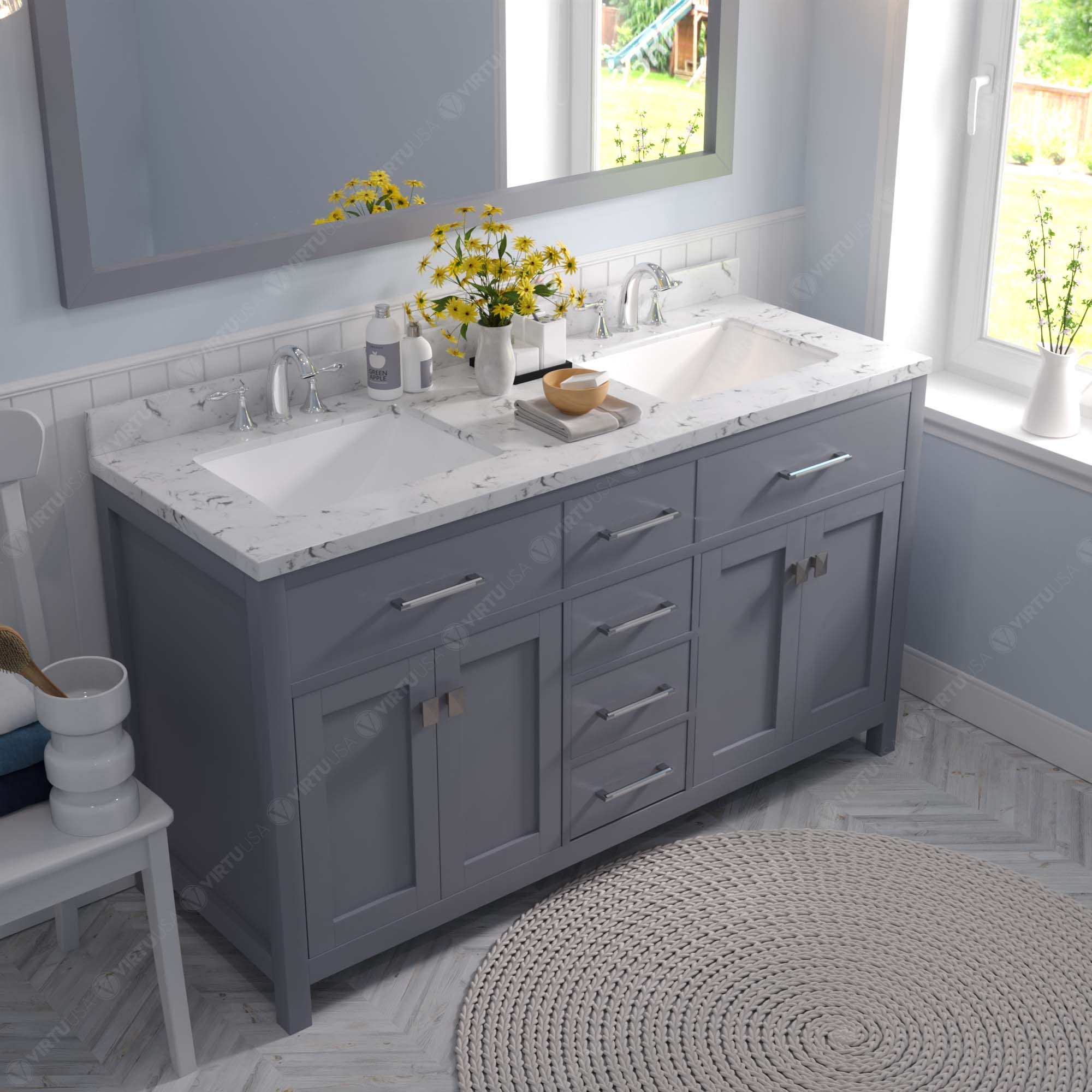 Virtu USA Caroline 60" Single/Double Bath Vanity in Gray (multiple options)