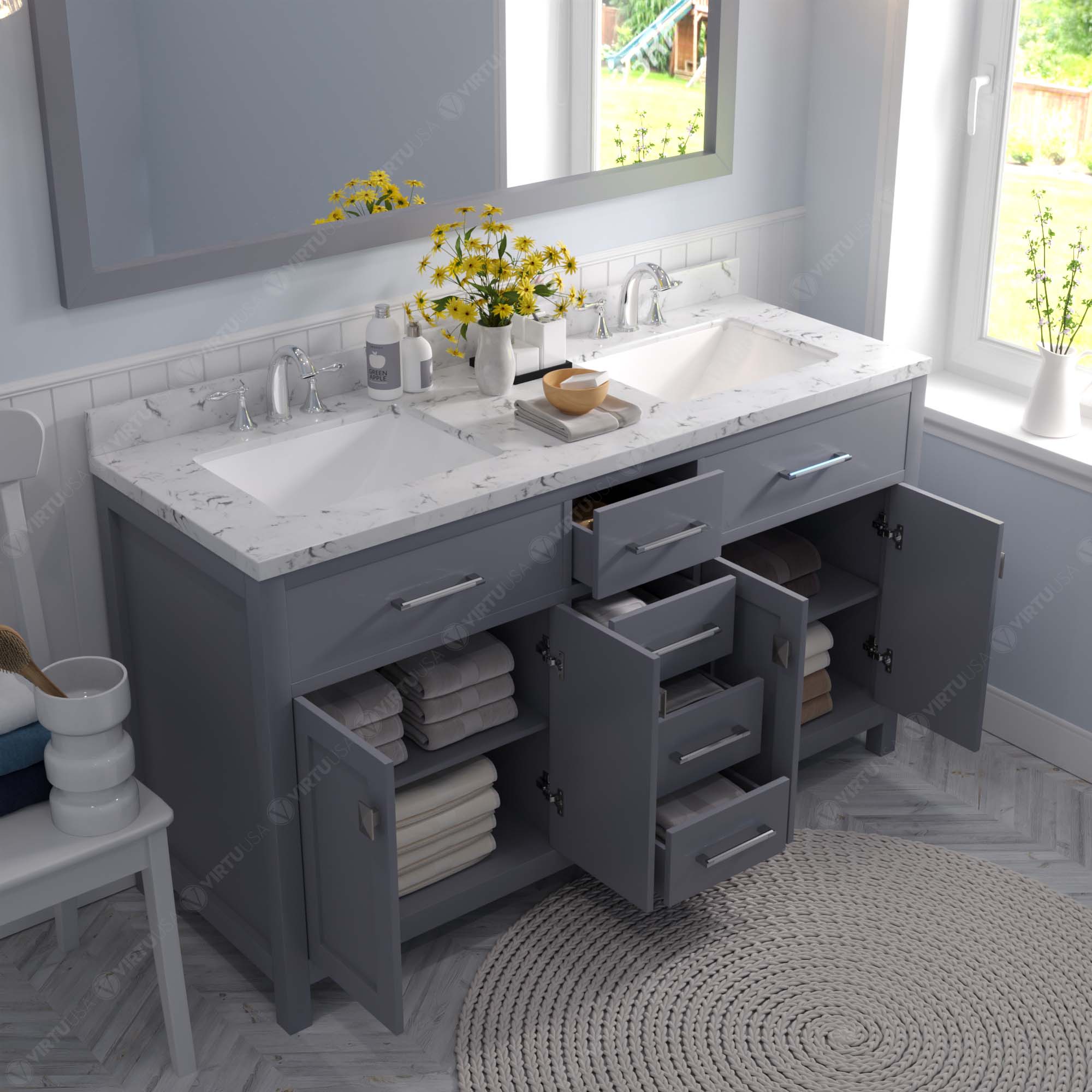 Virtu USA Caroline 60" Single/Double Bath Vanity in Gray (multiple options)