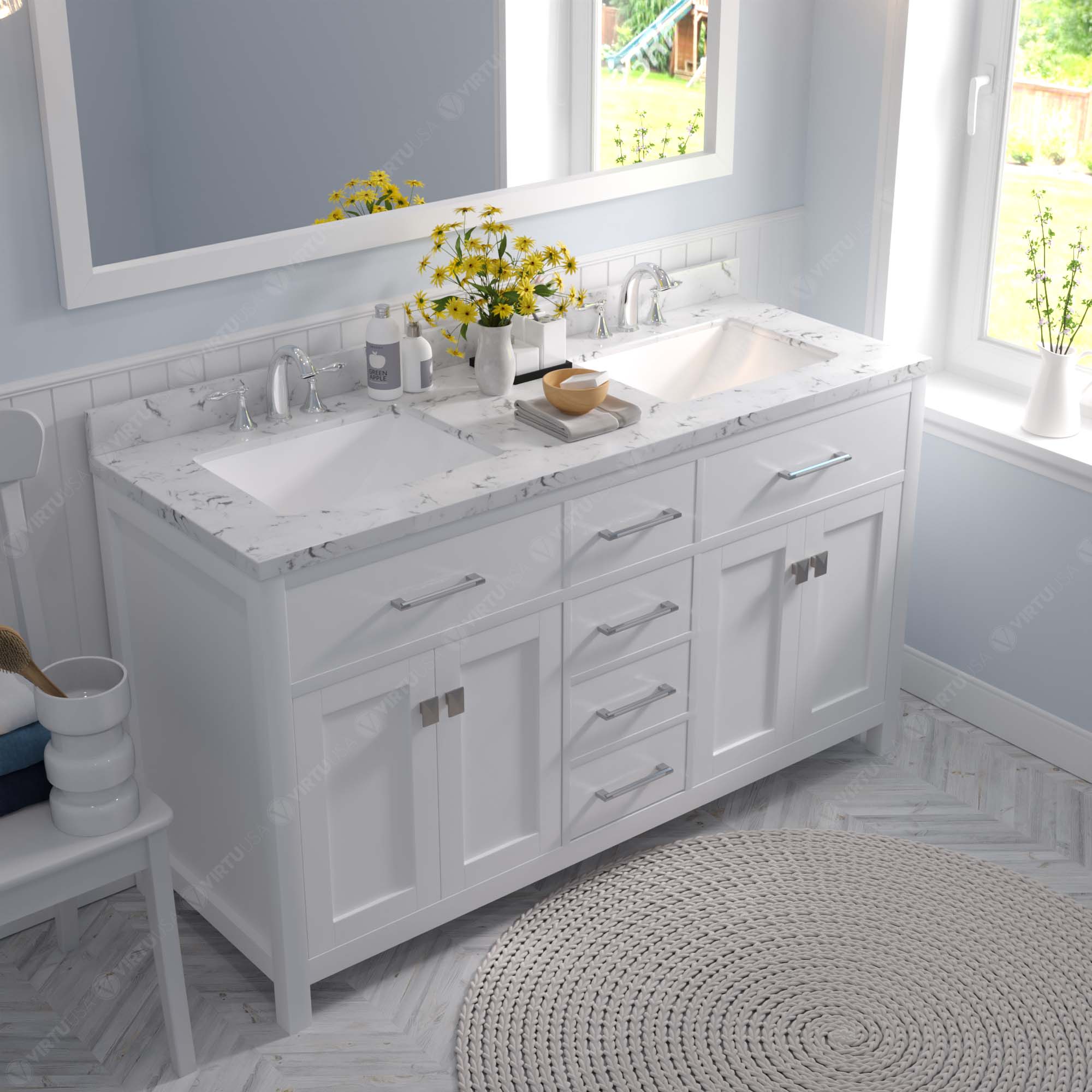 Virtu USA Caroline 60" Single/Double Bath Vanity in White (multiple options)