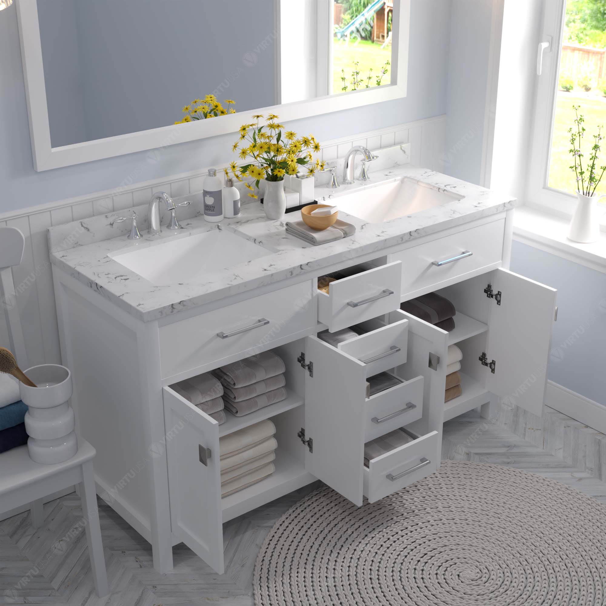 Virtu USA Caroline 60" Single/Double Bath Vanity in White (multiple options)