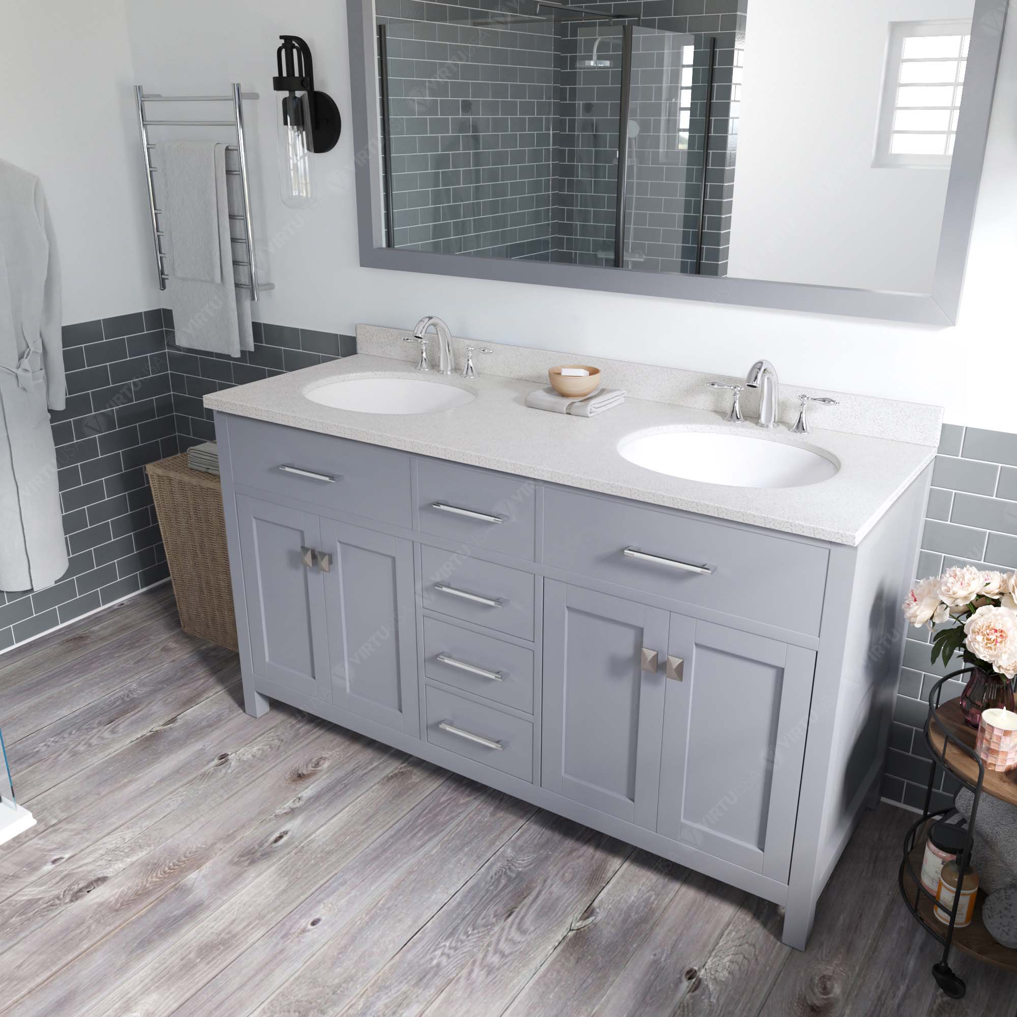 Virtu USA Caroline 60" Single/Double Bath Vanity in Gray (multiple options)