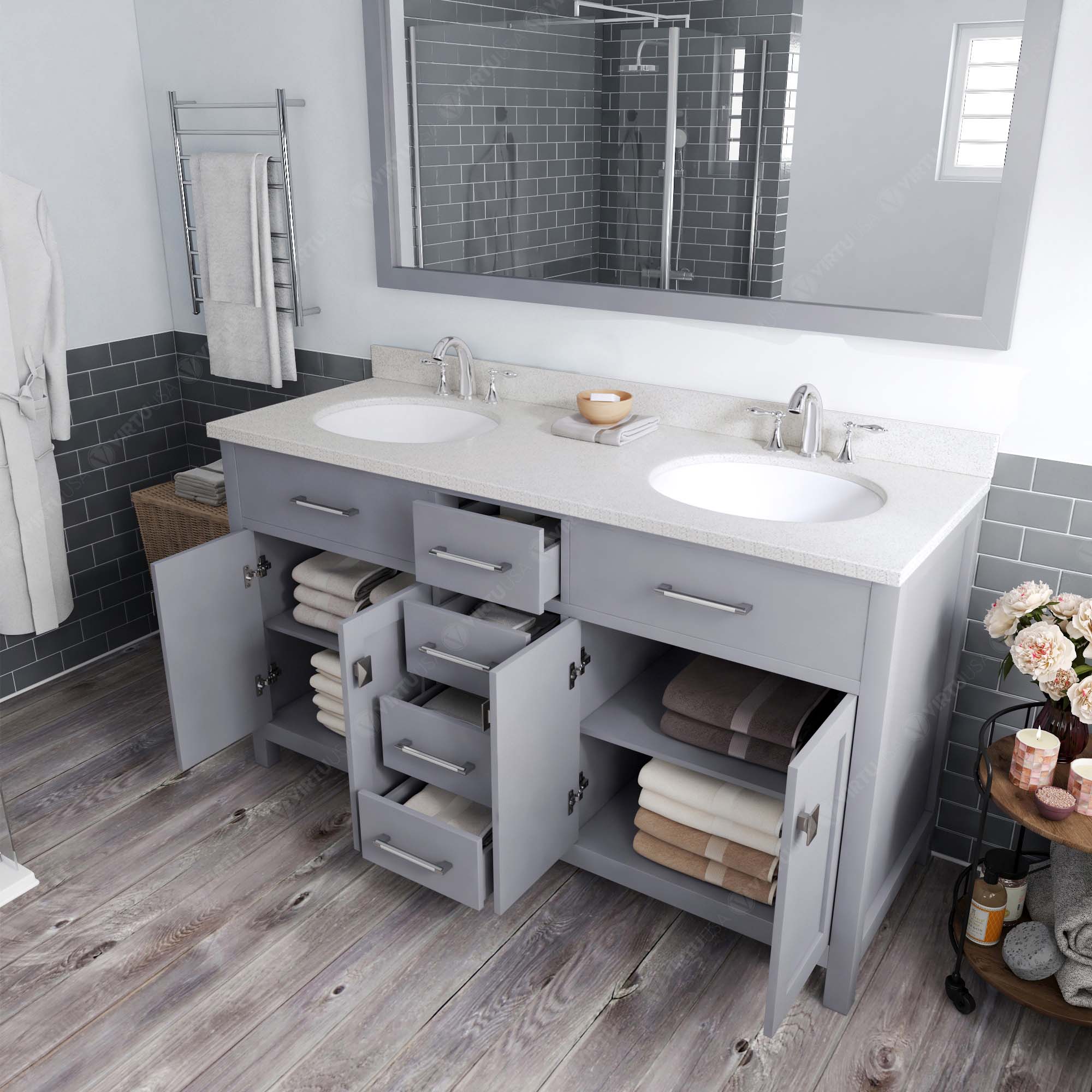 Virtu USA Caroline 60" Single/Double Bath Vanity in Gray (multiple options)