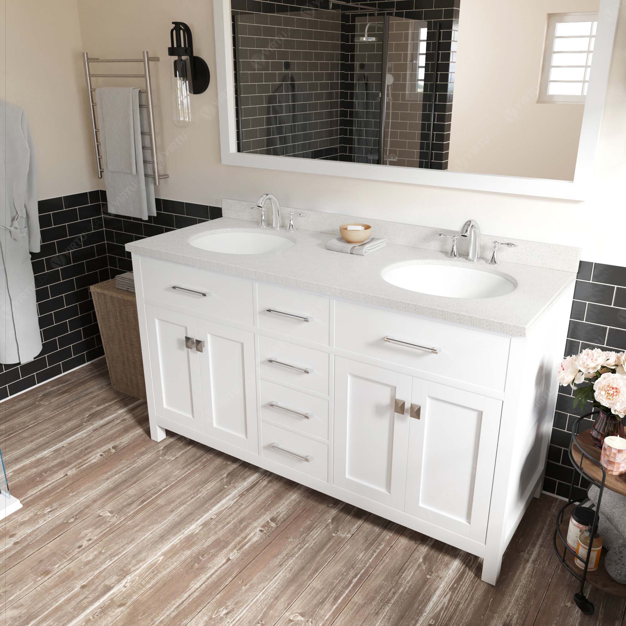 Virtu USA Caroline 60" Single/Double Bath Vanity in White (multiple options)
