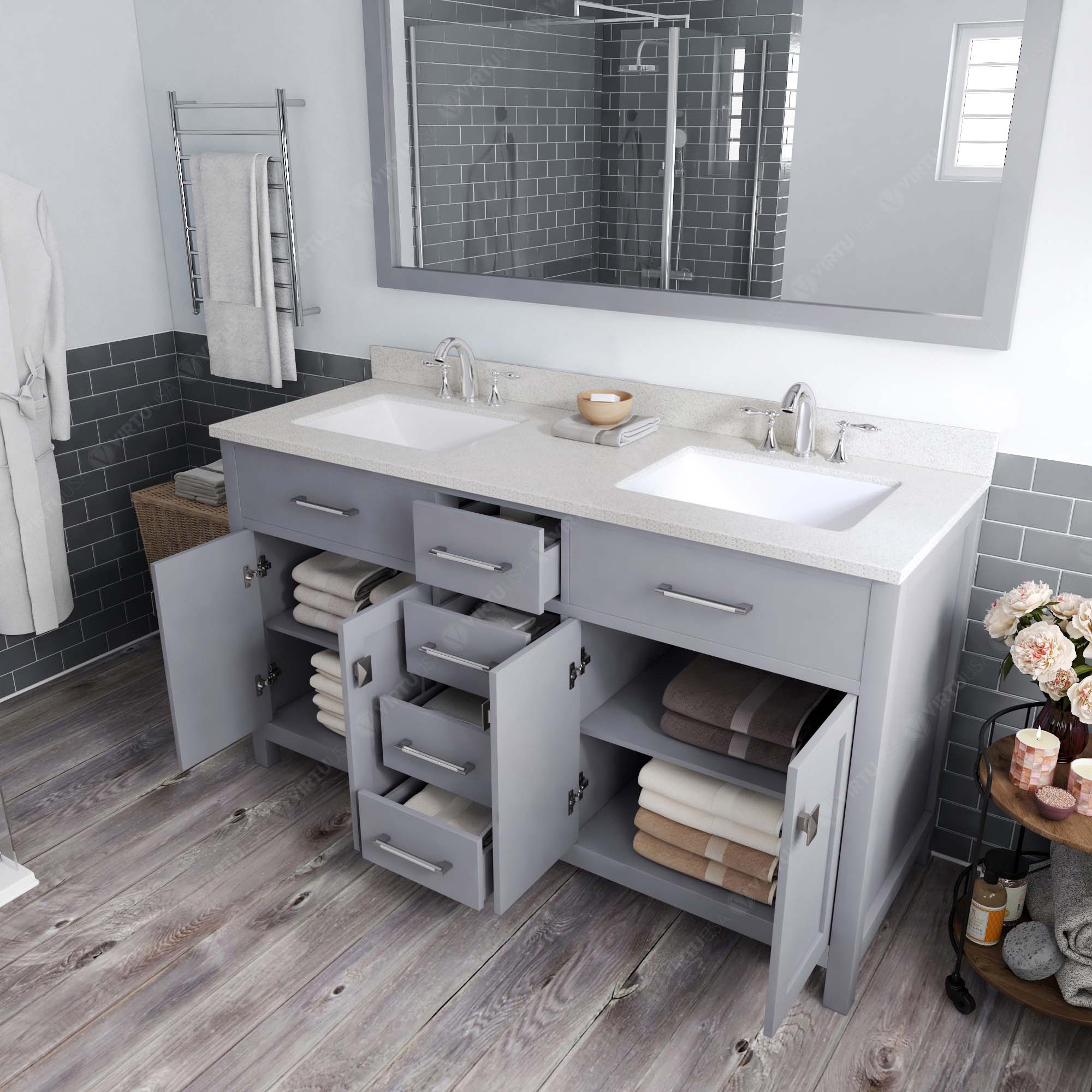 Virtu USA Caroline 60" Single/Double Bath Vanity in Gray (multiple options)