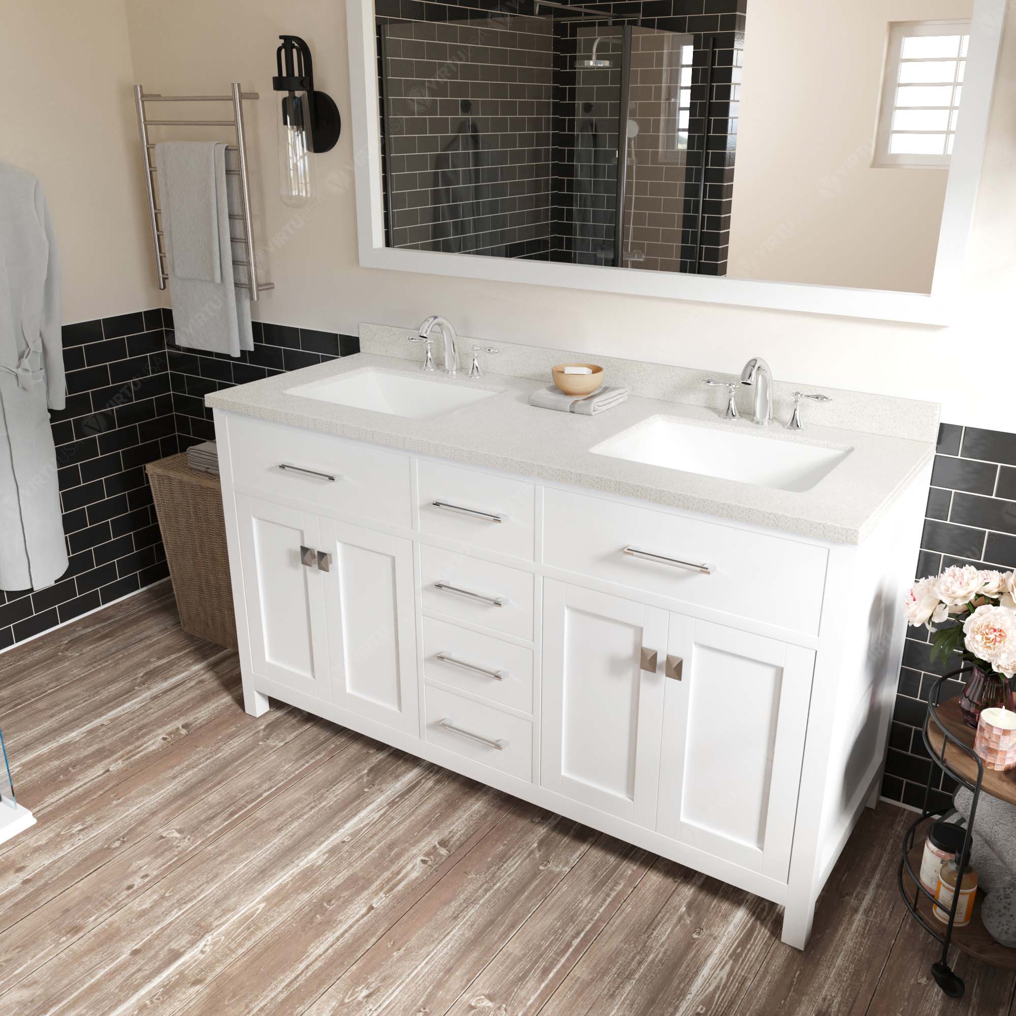 Virtu USA Caroline 60" Single/Double Bath Vanity in White (multiple options)