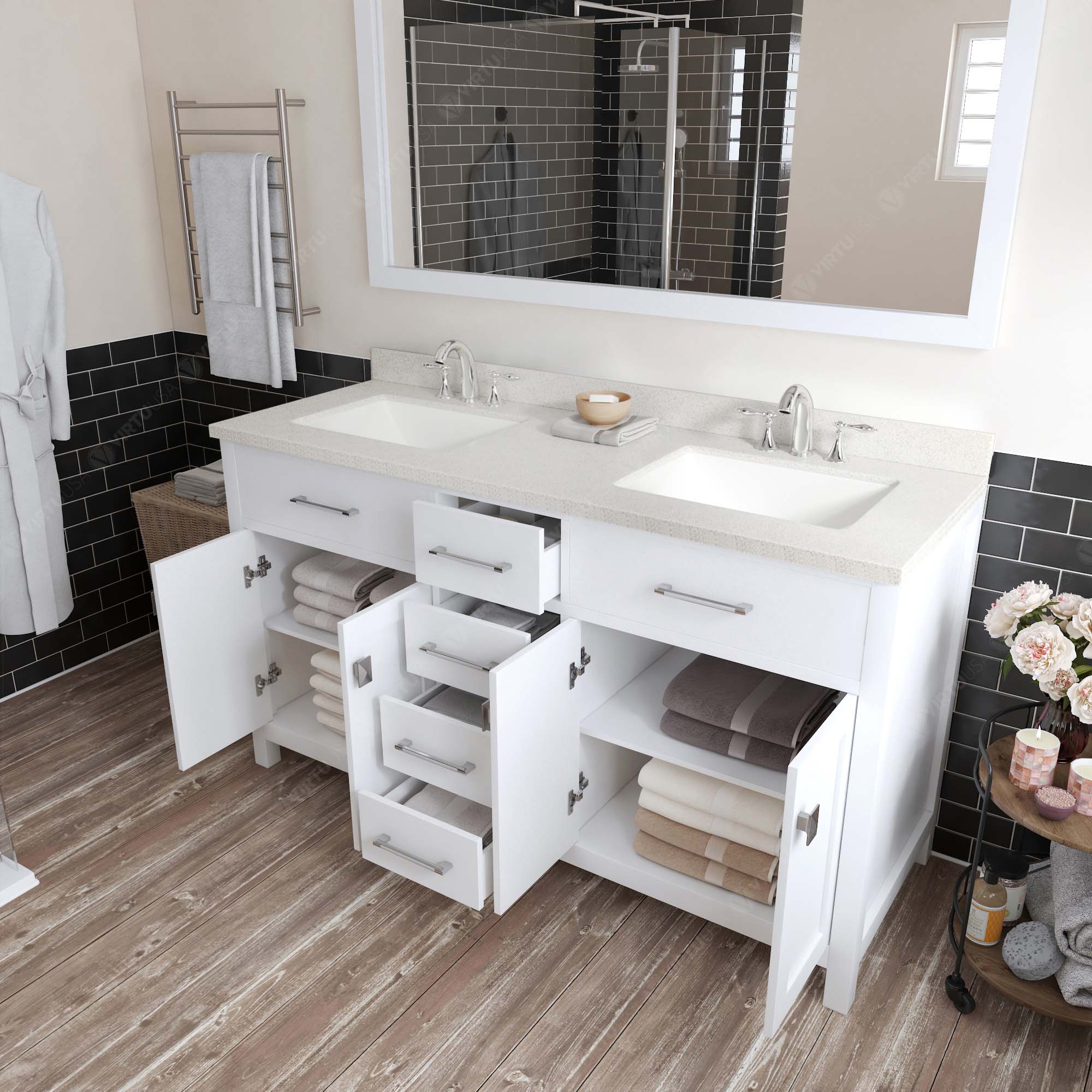 Virtu USA Caroline 60" Single/Double Bath Vanity in White (multiple options)