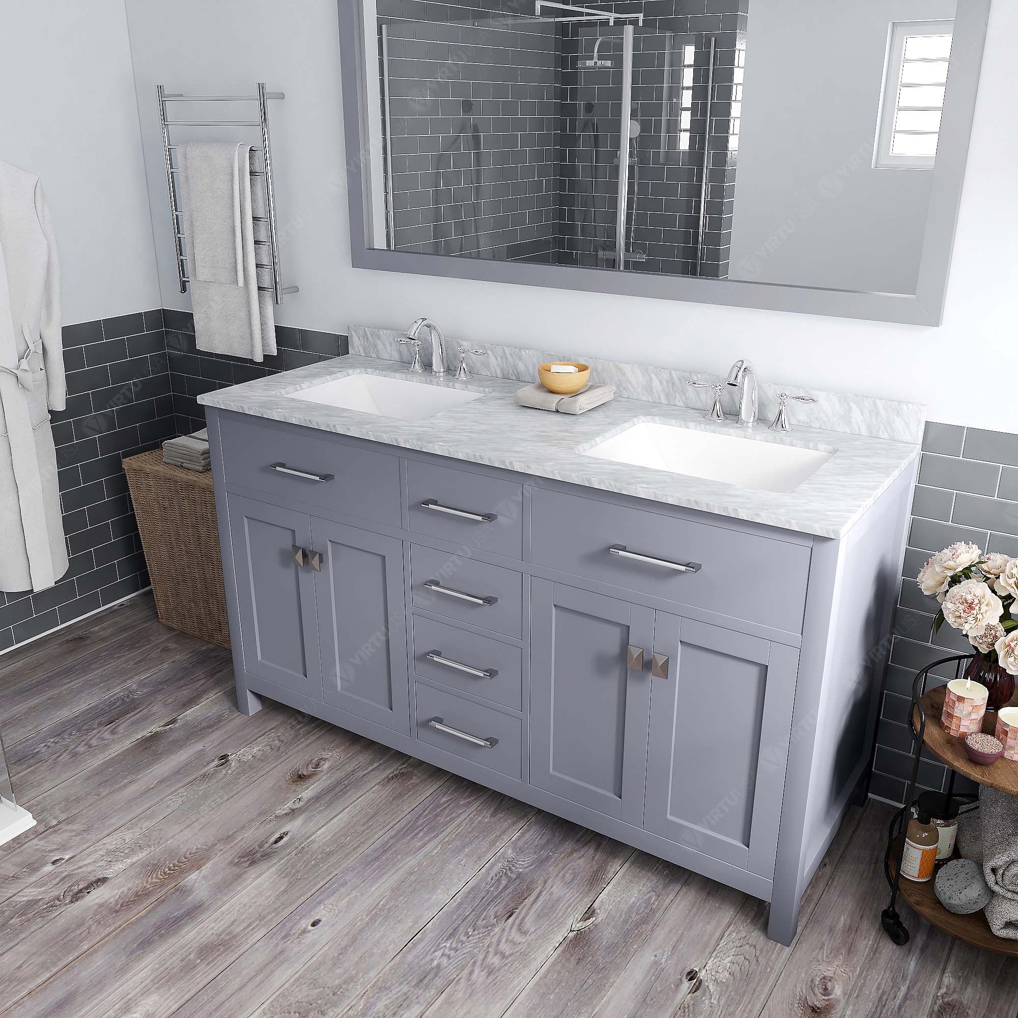 Virtu USA Caroline 60" Single/Double Bath Vanity in Gray (multiple options)