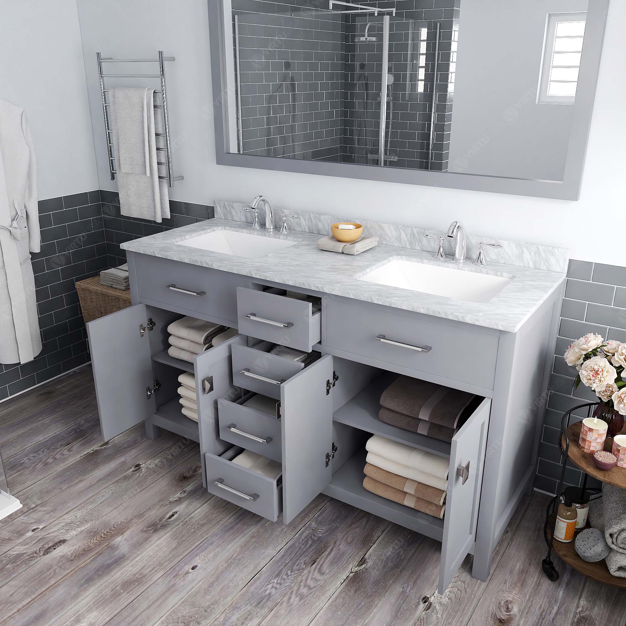Virtu USA Caroline 60" Single/Double Bath Vanity in Gray (multiple options)