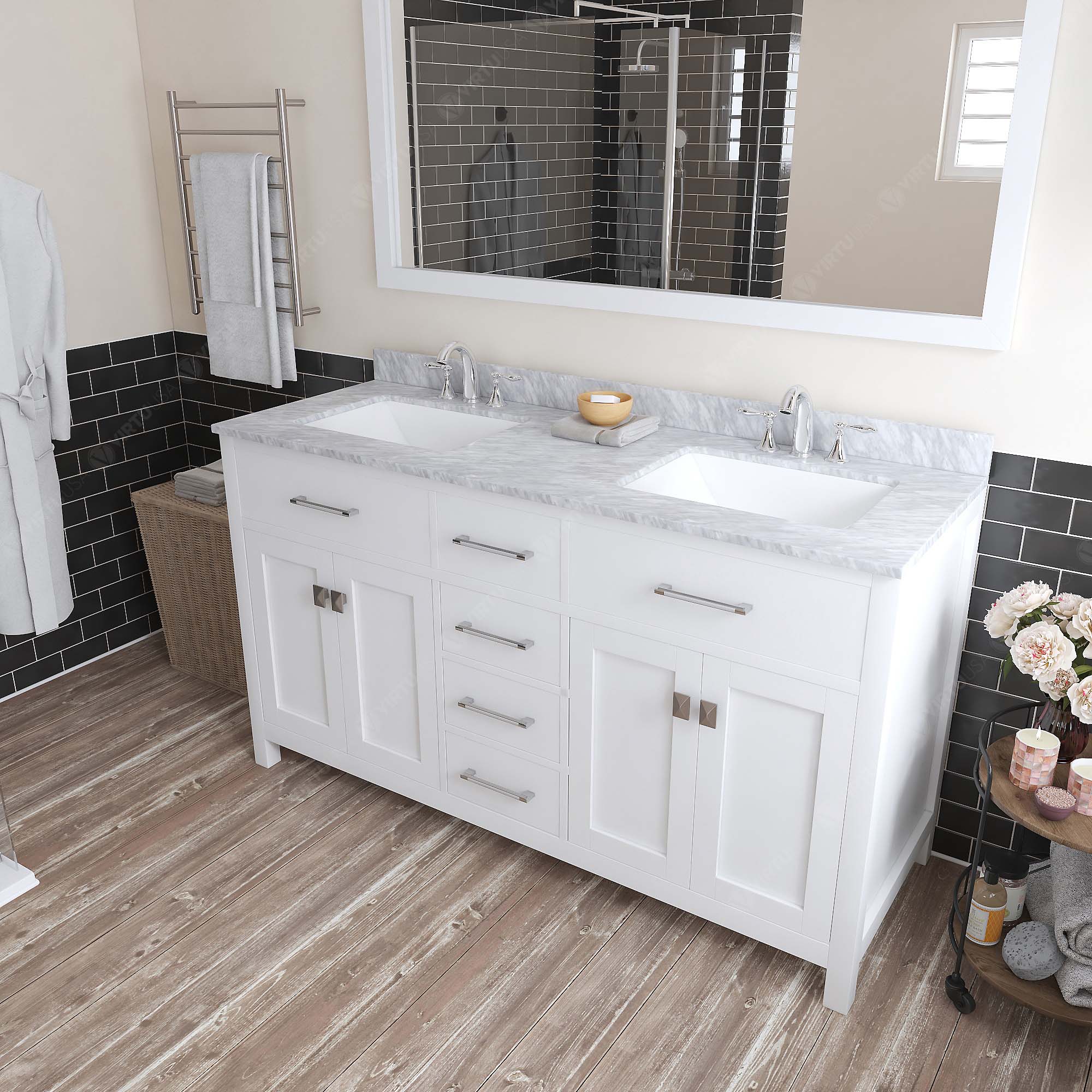 Virtu USA Caroline 60" Single/Double Bath Vanity in White (multiple options)
