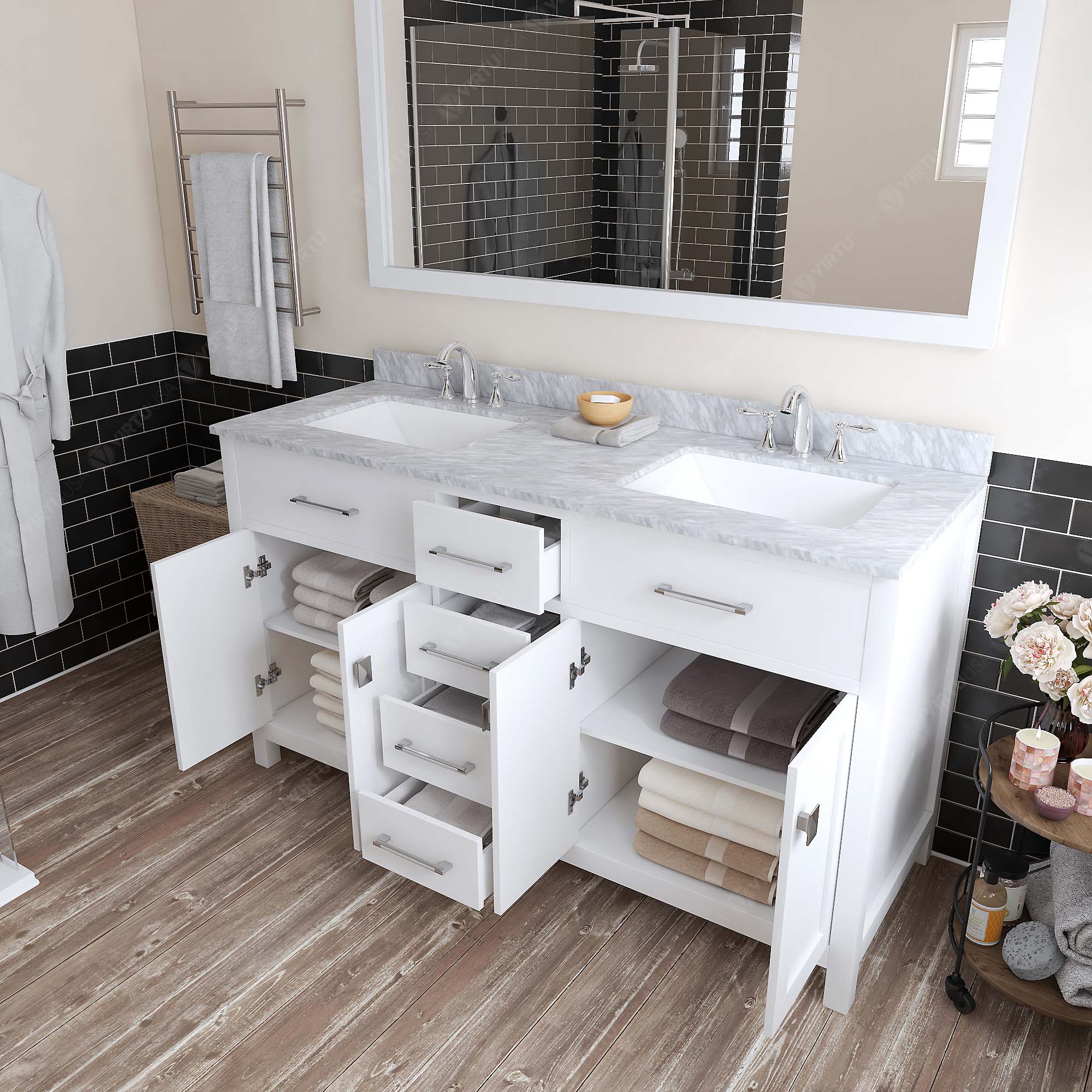 Virtu USA Caroline 60" Single/Double Bath Vanity in White (multiple options)