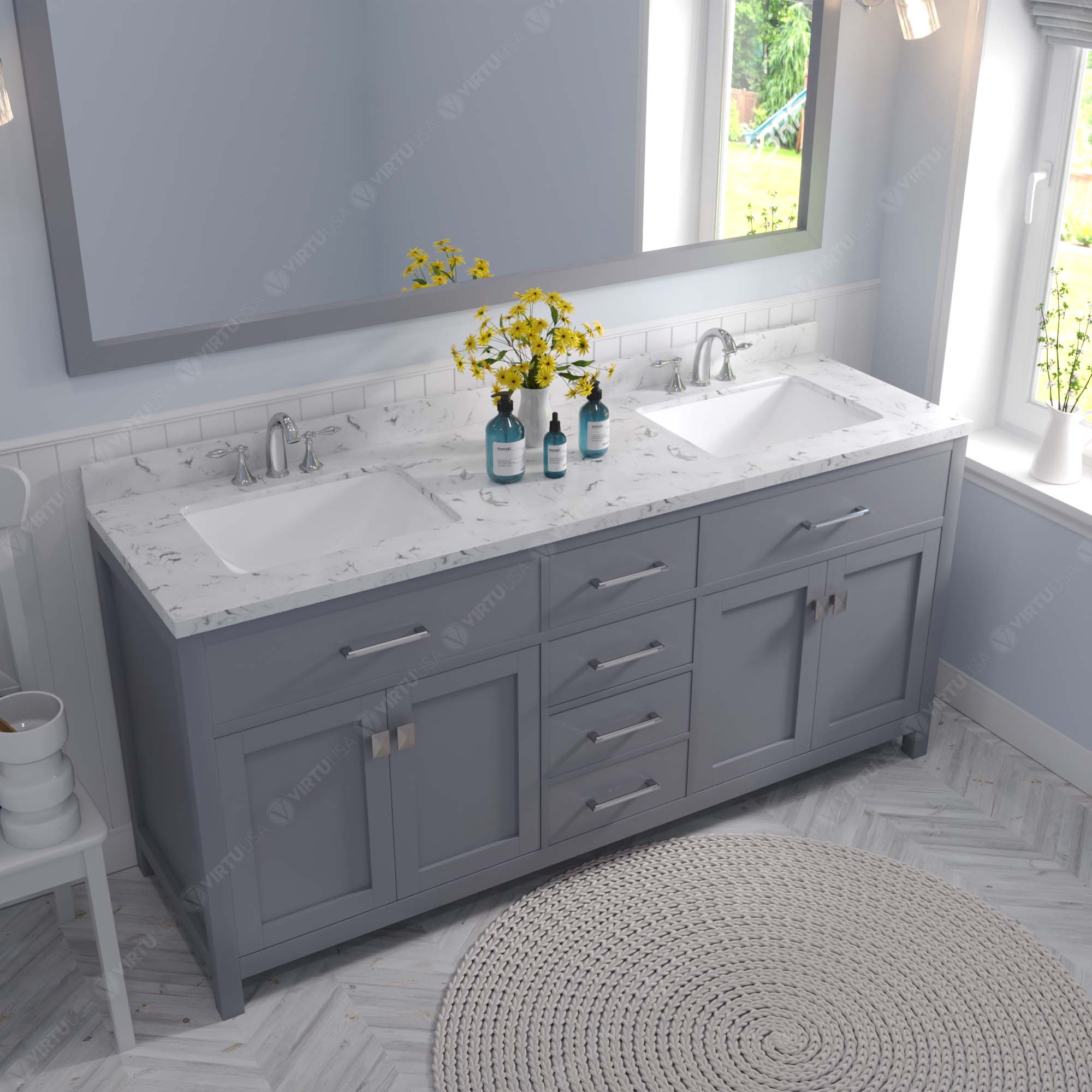 Virtu USA Caroline 72" Double Bath Vanity in Gray (multiple options)
