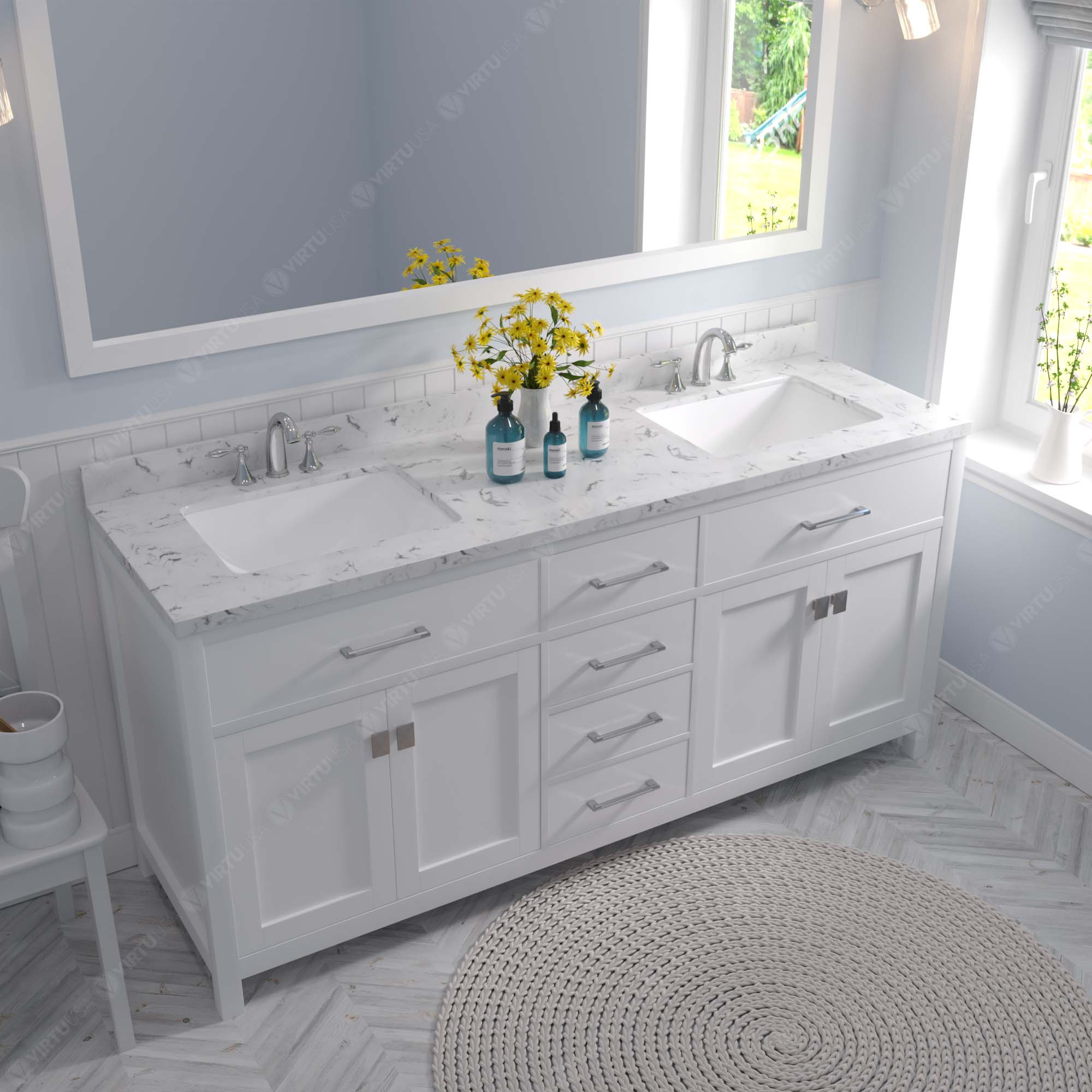 Virtu USA Caroline 72" Double Bath Vanity in White (multiple options)