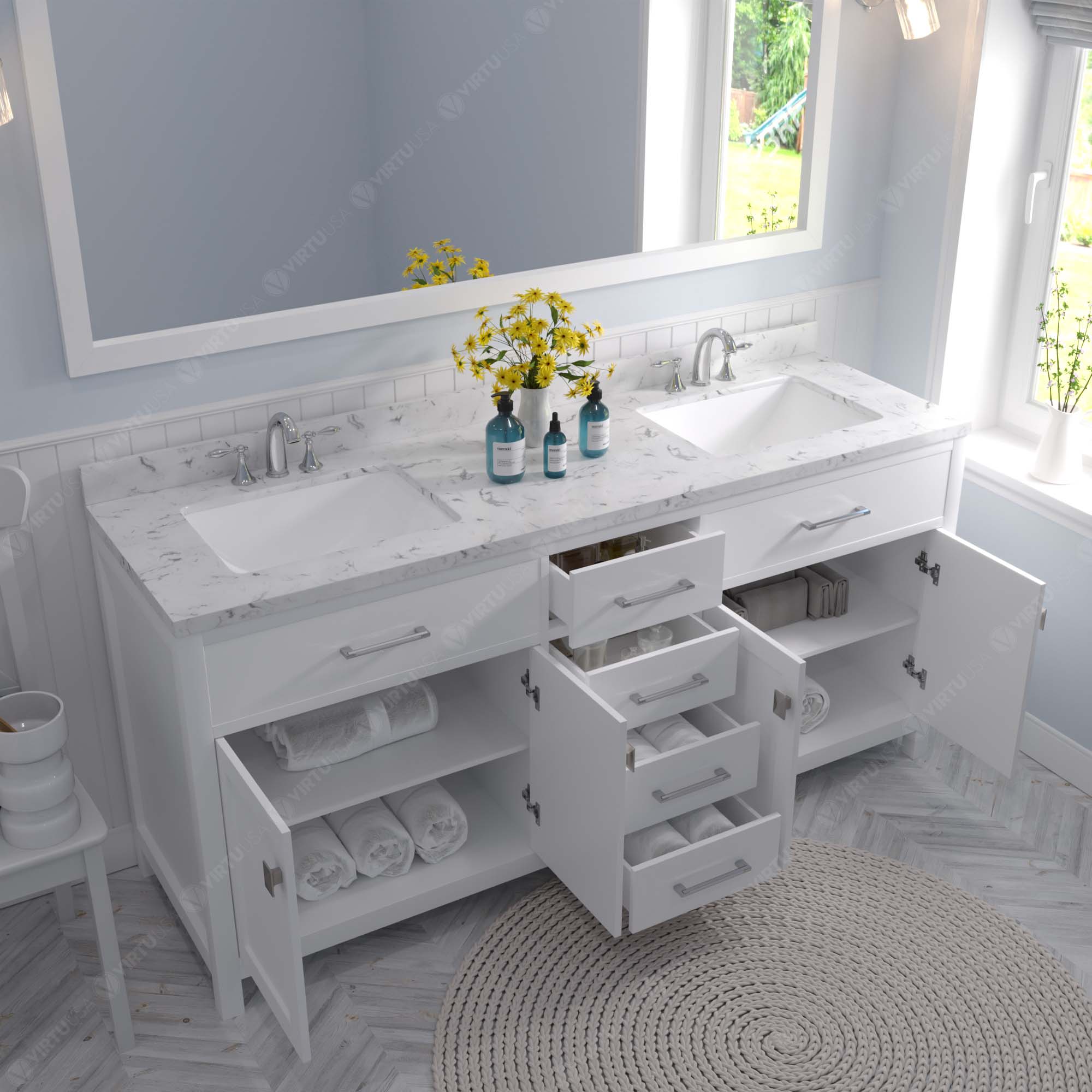 Virtu USA Caroline 72" Double Bath Vanity in White (multiple options)