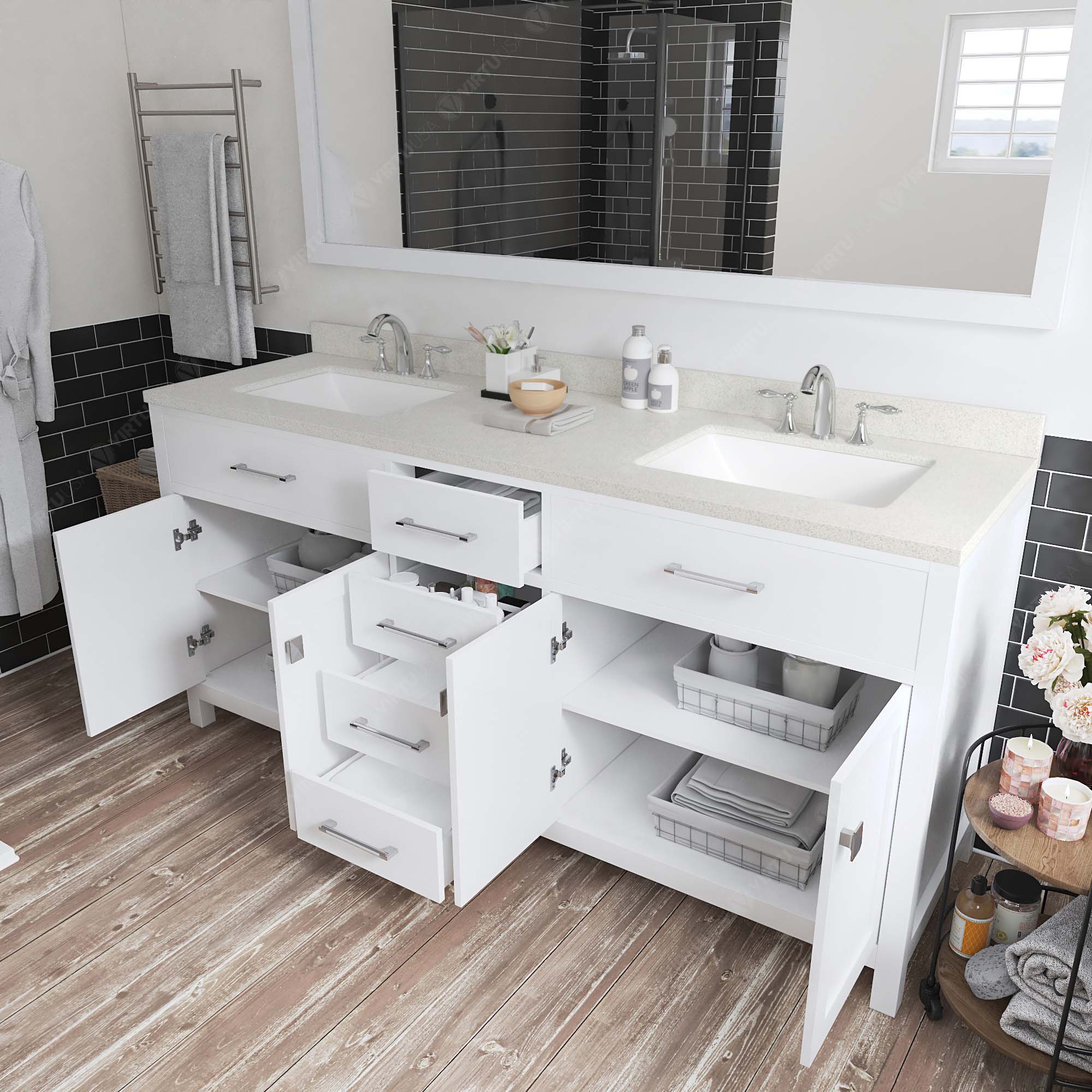 Virtu USA Caroline 72" Double Bath Vanity in White (multiple options)