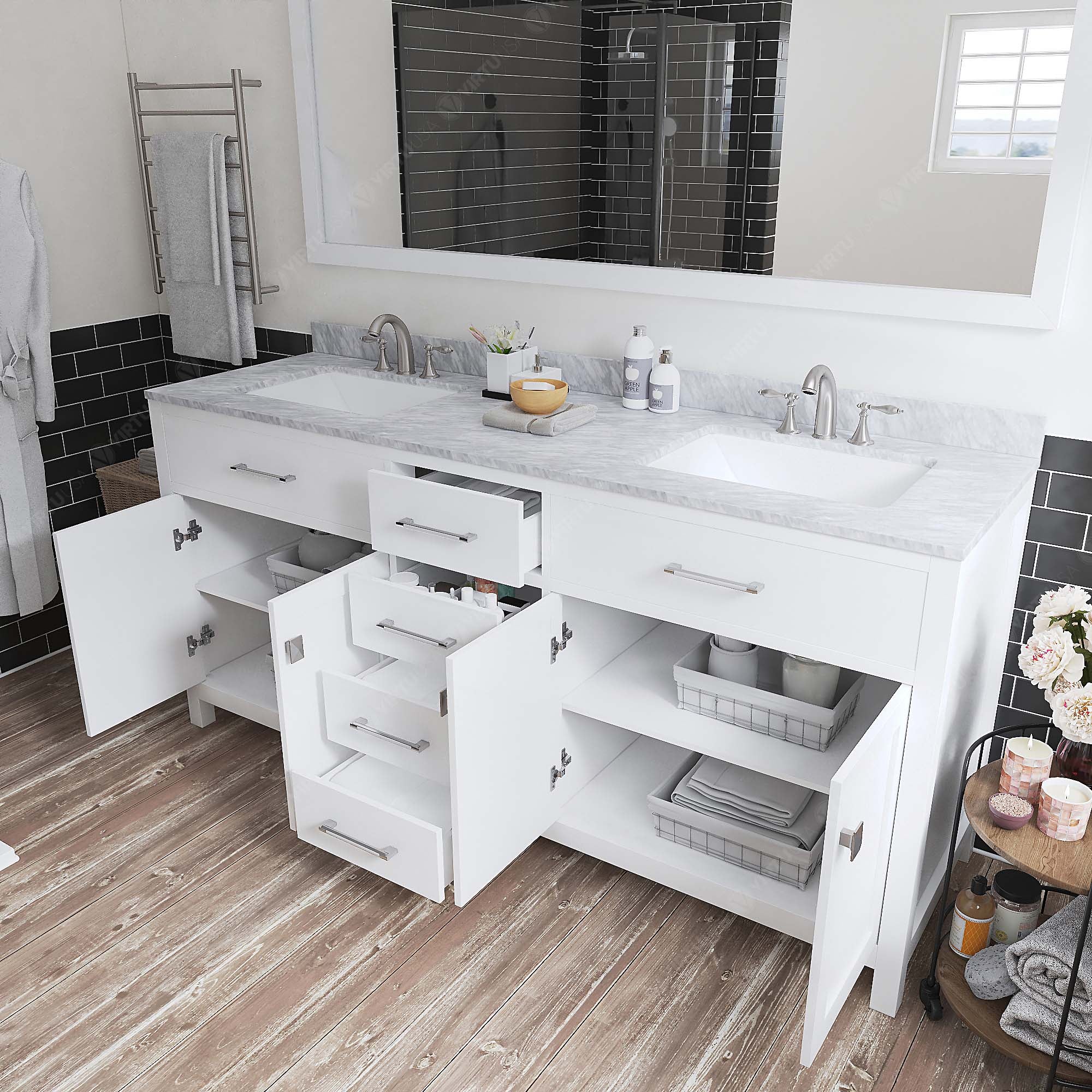 Virtu USA Caroline 72" Double Bath Vanity in White (multiple options)