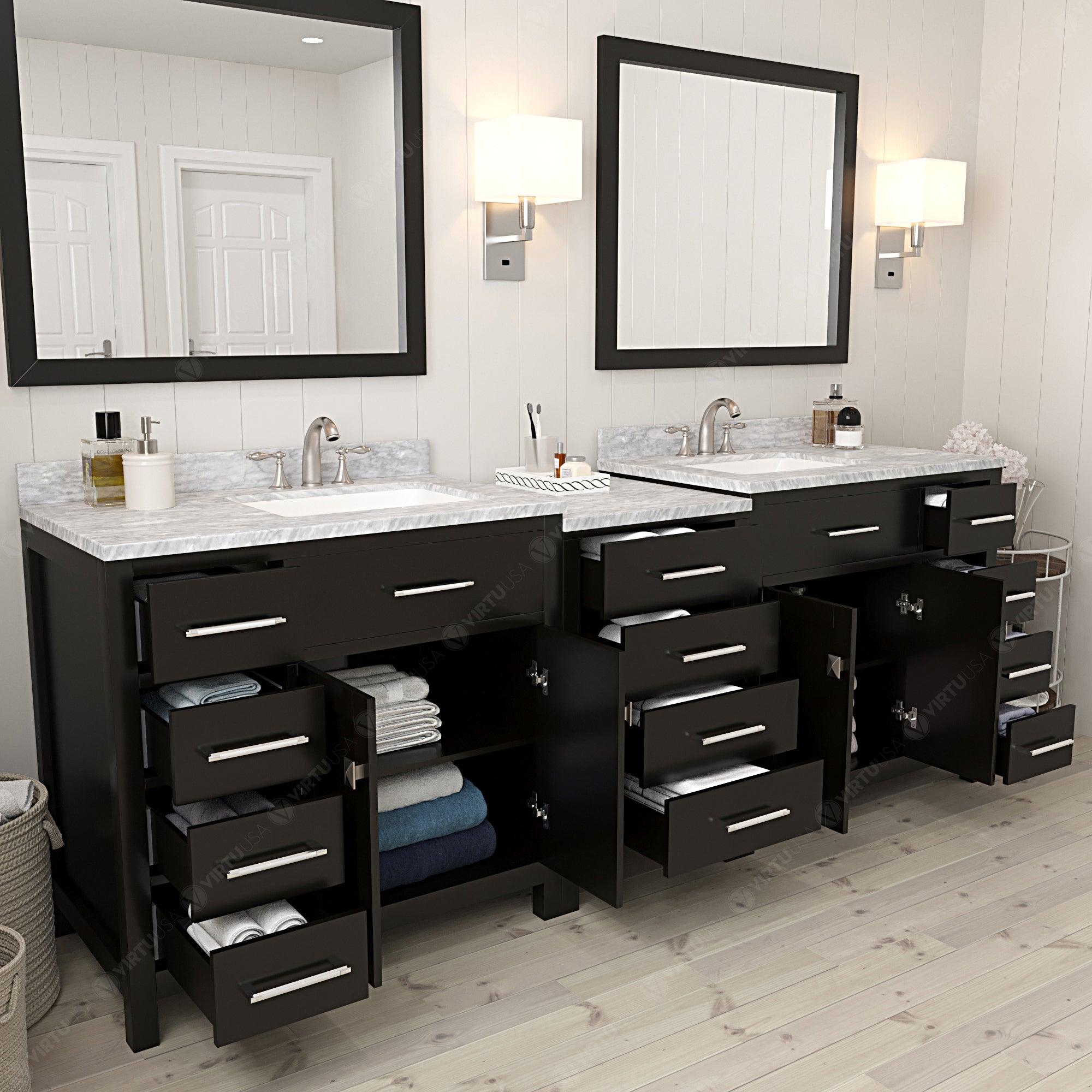 Virtu USA Caroline Parkway 93" Double Bath Vanity in Espresso with White Marble Top - Bathroom Design Center