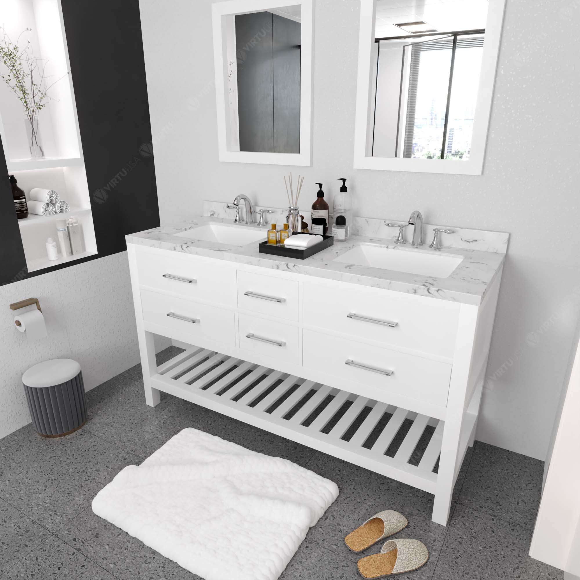 Virtu USA Caroline Estate 60" Double Bath Vanity in White (multiple options)