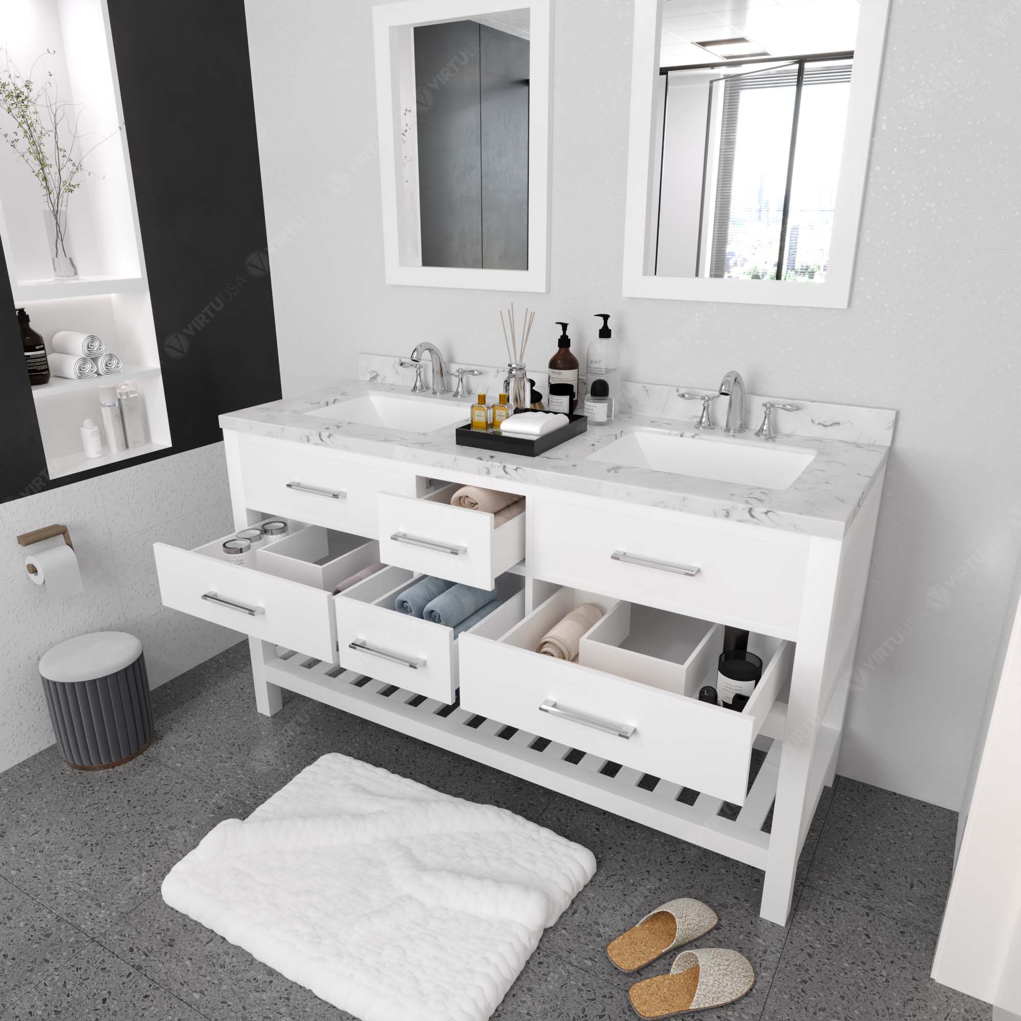 Virtu USA Caroline Estate 60" Double Bath Vanity in White (multiple options)