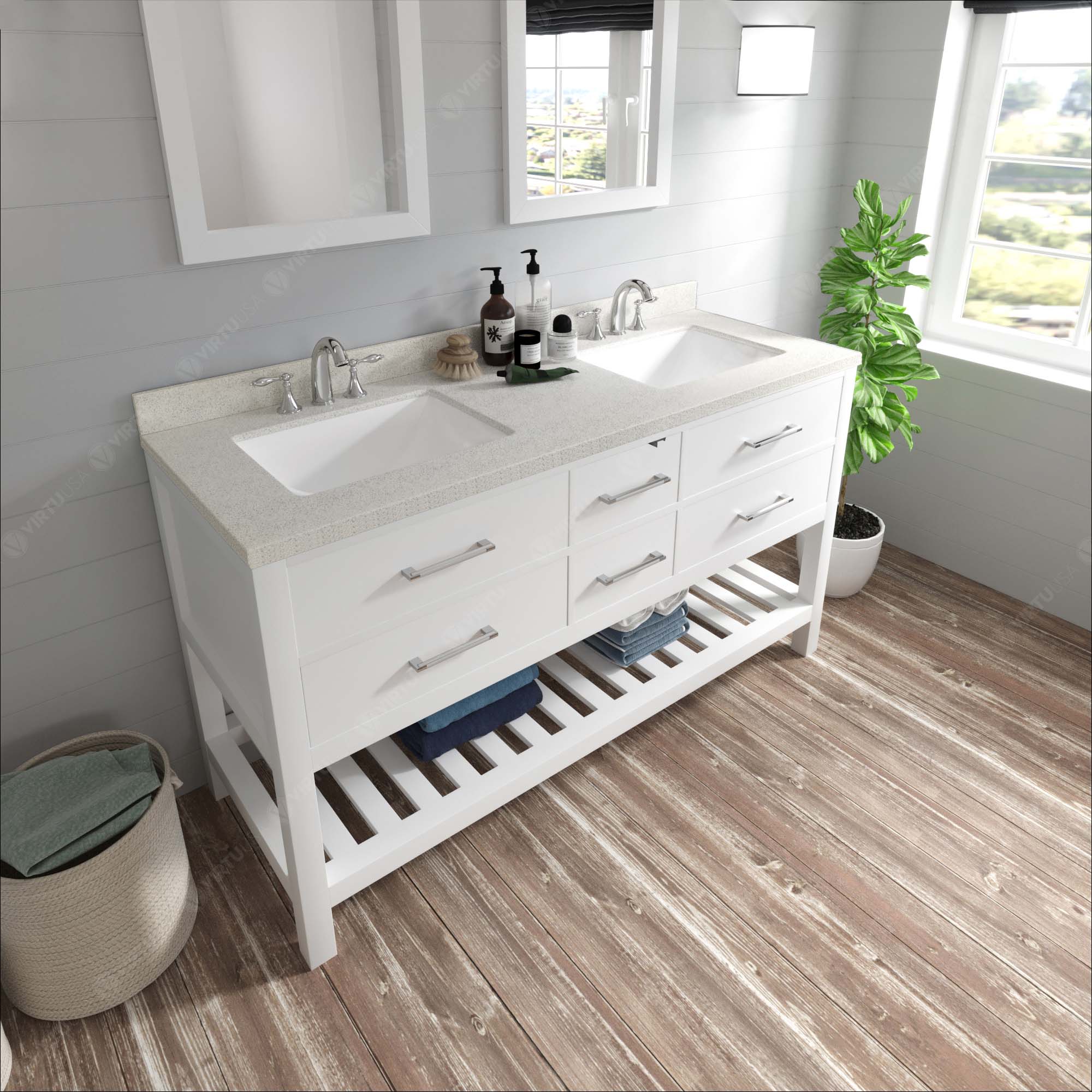 Virtu USA Caroline Estate 60" Double Bath Vanity in White (multiple options)