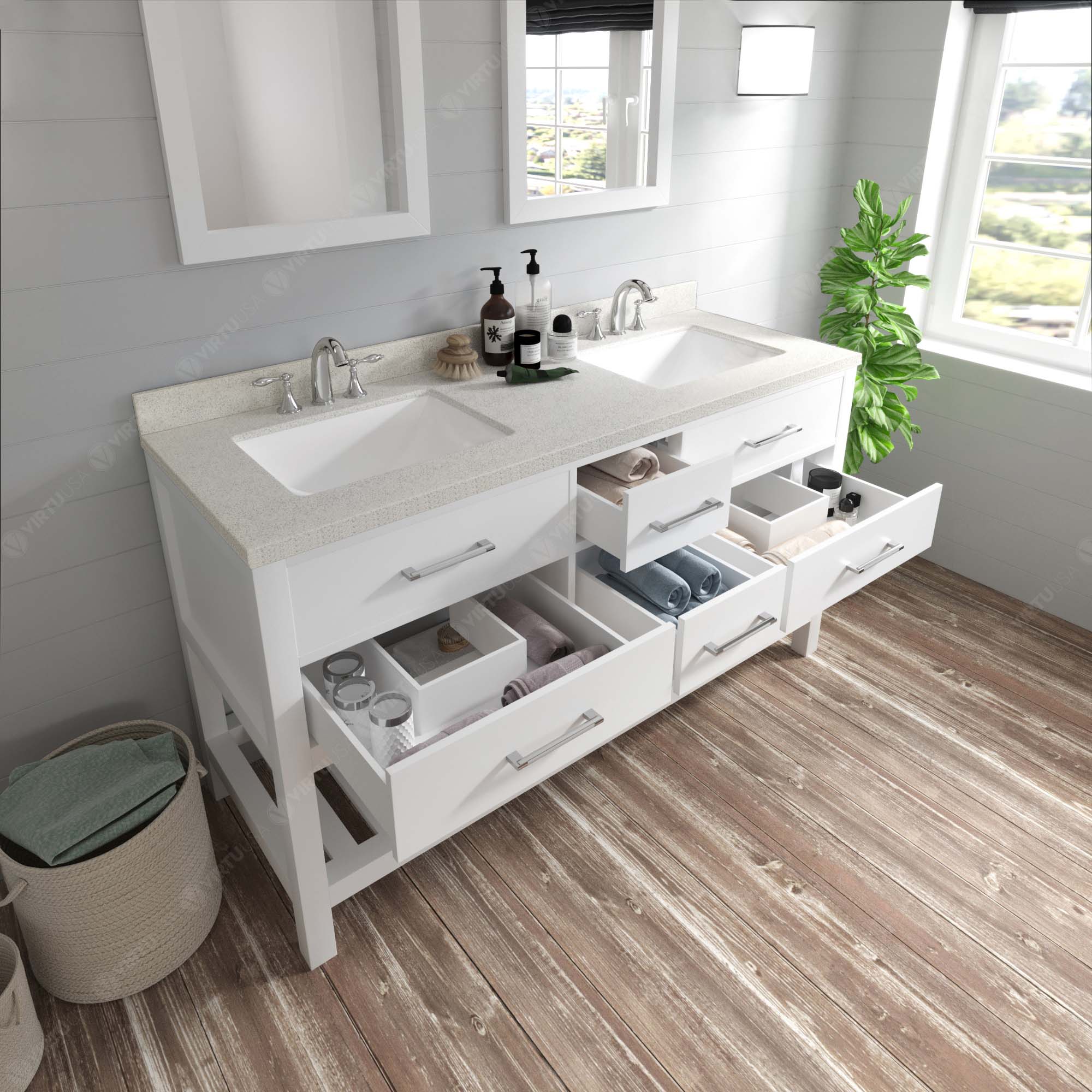 Virtu USA Caroline Estate 60" Double Bath Vanity in White (multiple options)