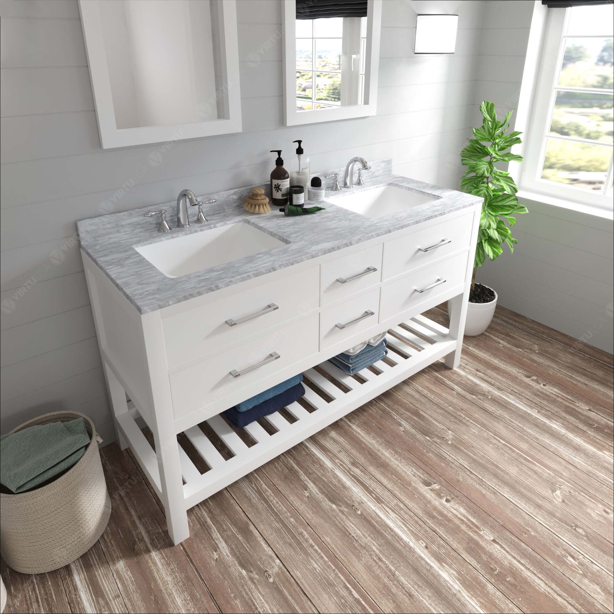 Virtu USA Caroline Estate 60" Double Bath Vanity in White (multiple options)