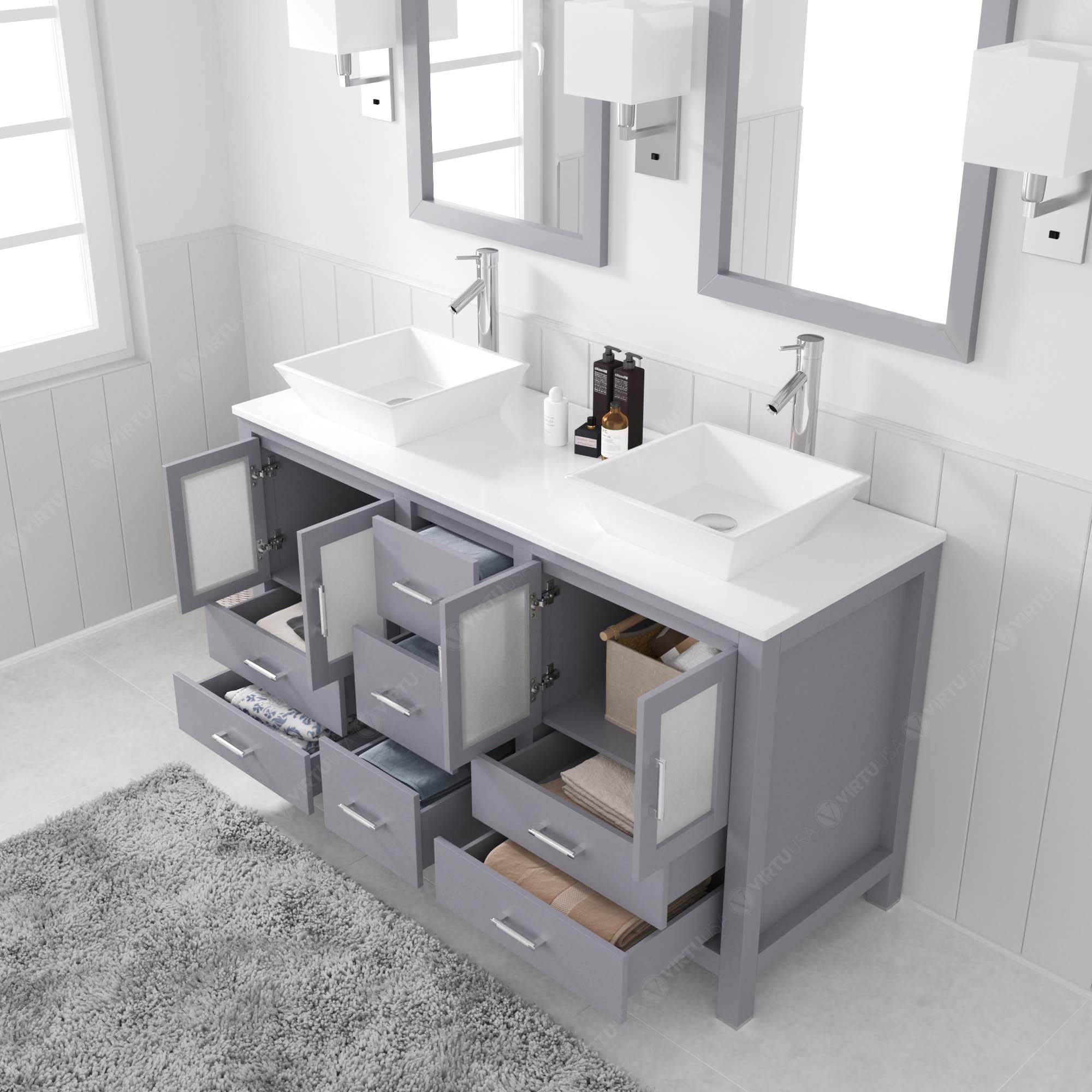 Virtu USA Bradford 60" Double Bath Vanity (multiple options)