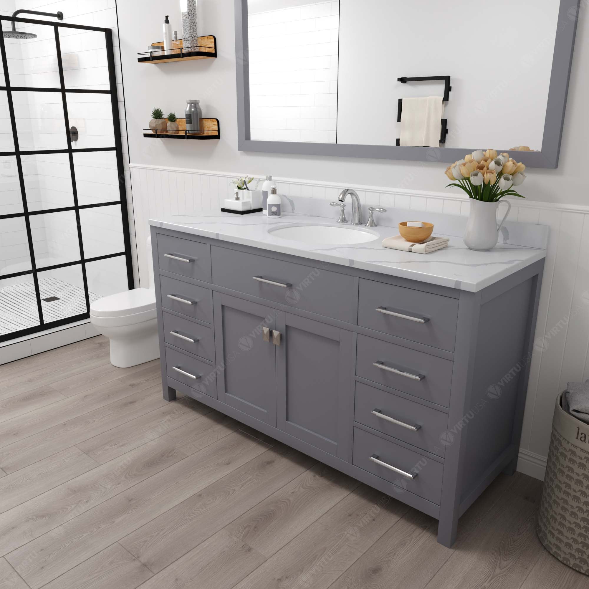 Virtu USA Caroline 60" Single/Double Bath Vanity in Gray (multiple options)