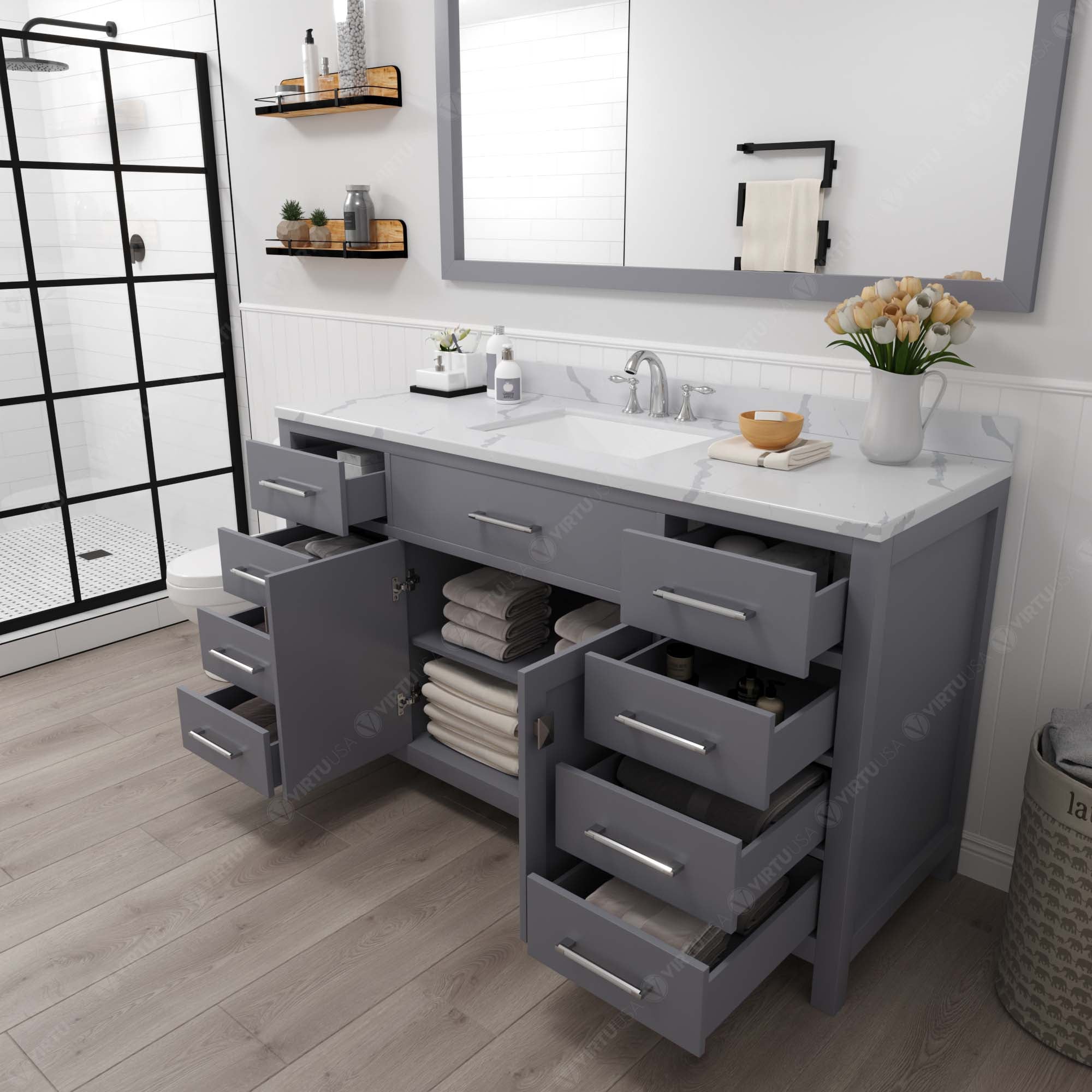 Virtu USA Caroline 60" Single/Double Bath Vanity in Gray (multiple options)