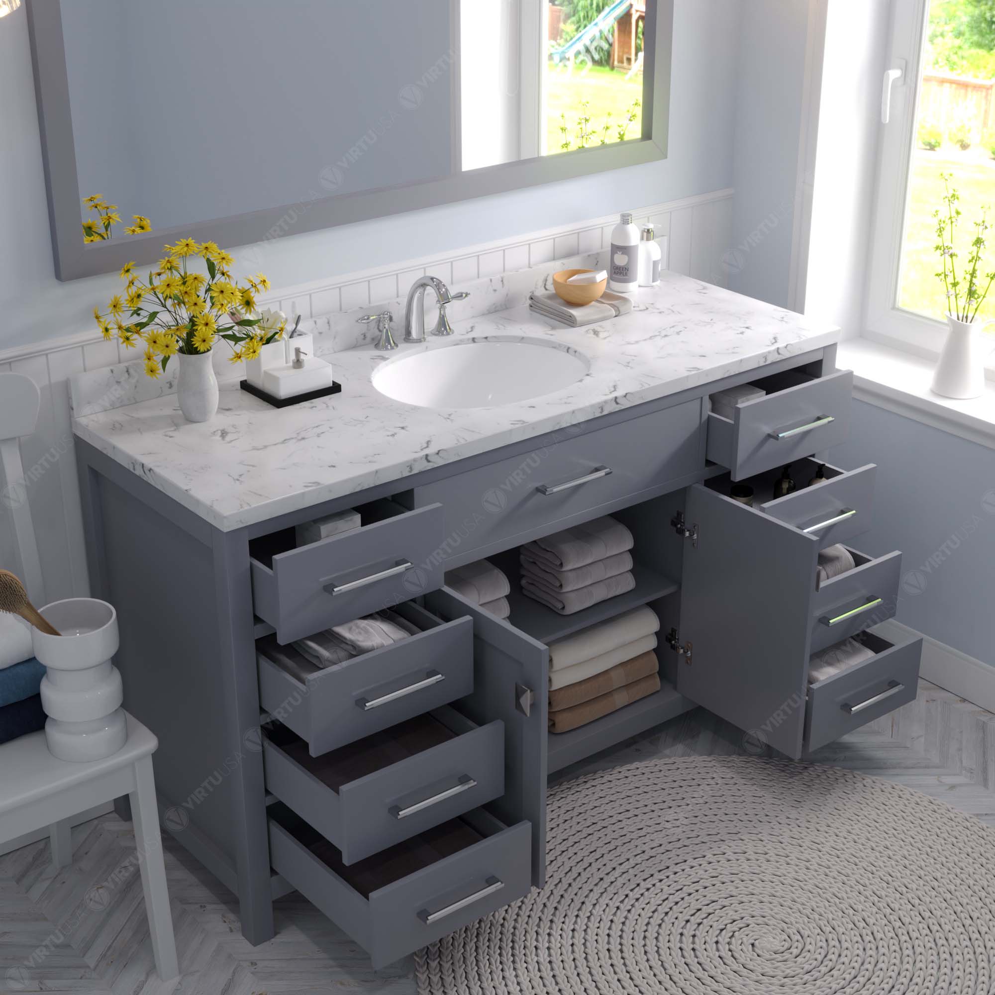 Virtu USA Caroline 60" Single/Double Bath Vanity in Gray (multiple options)