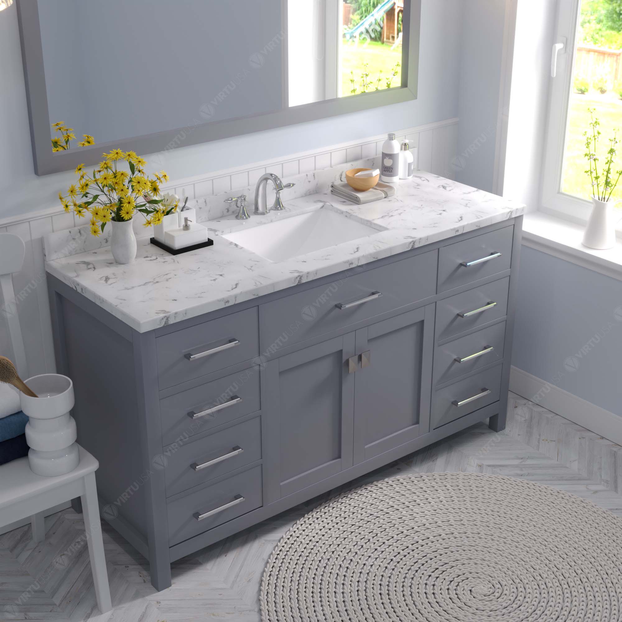 Virtu USA Caroline 60" Single/Double Bath Vanity in Gray (multiple options)