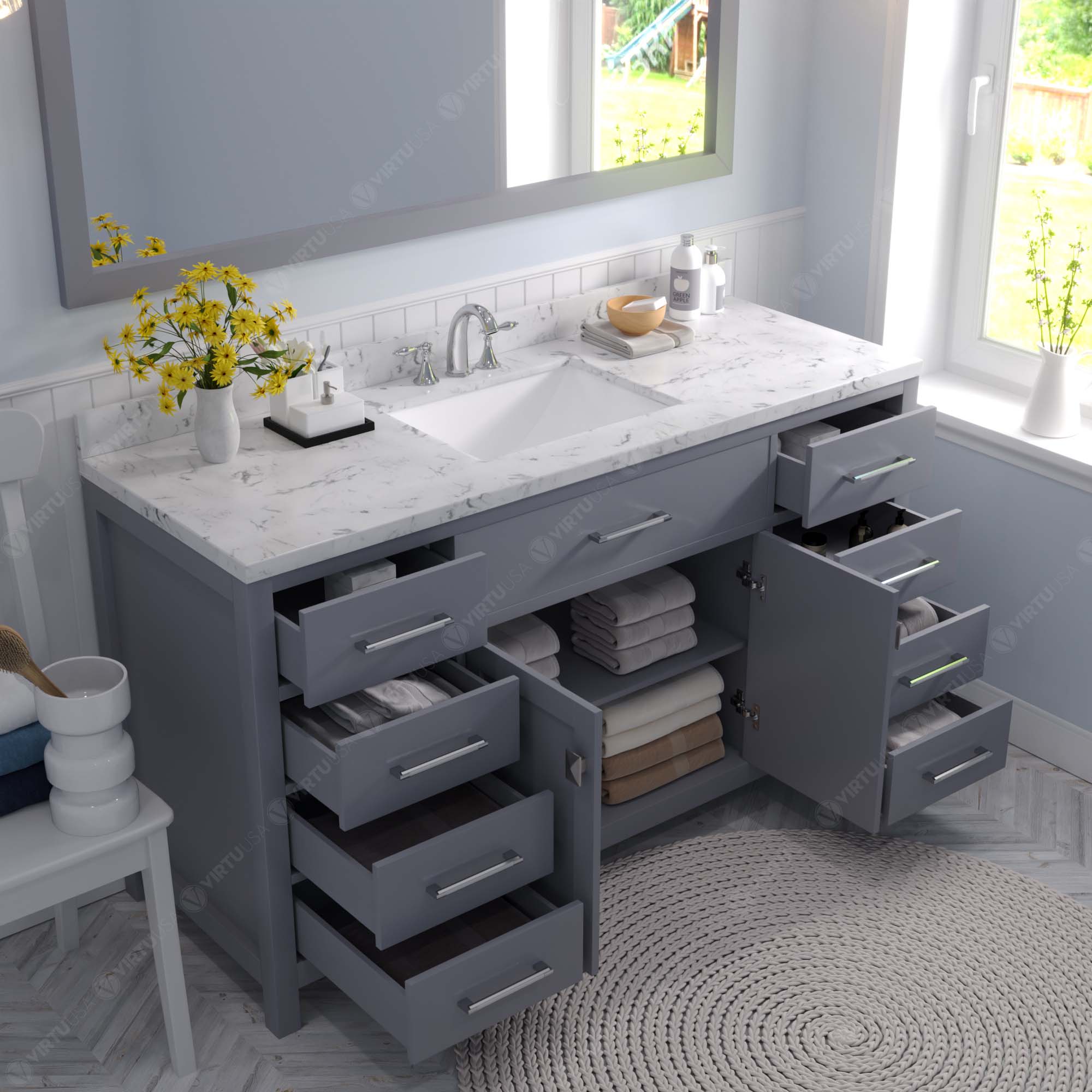 Virtu USA Caroline 60" Single/Double Bath Vanity in Gray (multiple options)