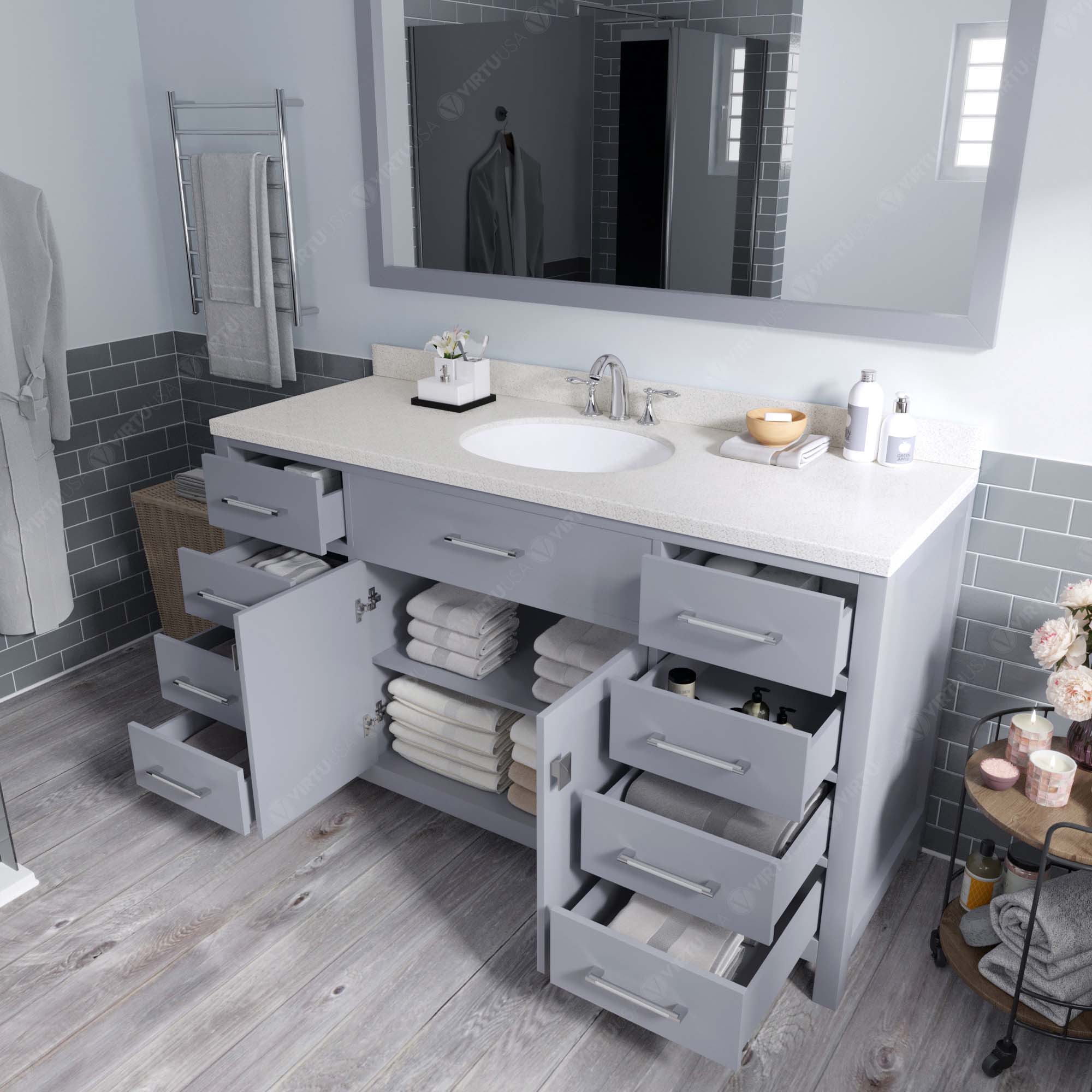 Virtu USA Caroline 60" Single/Double Bath Vanity in Gray (multiple options)