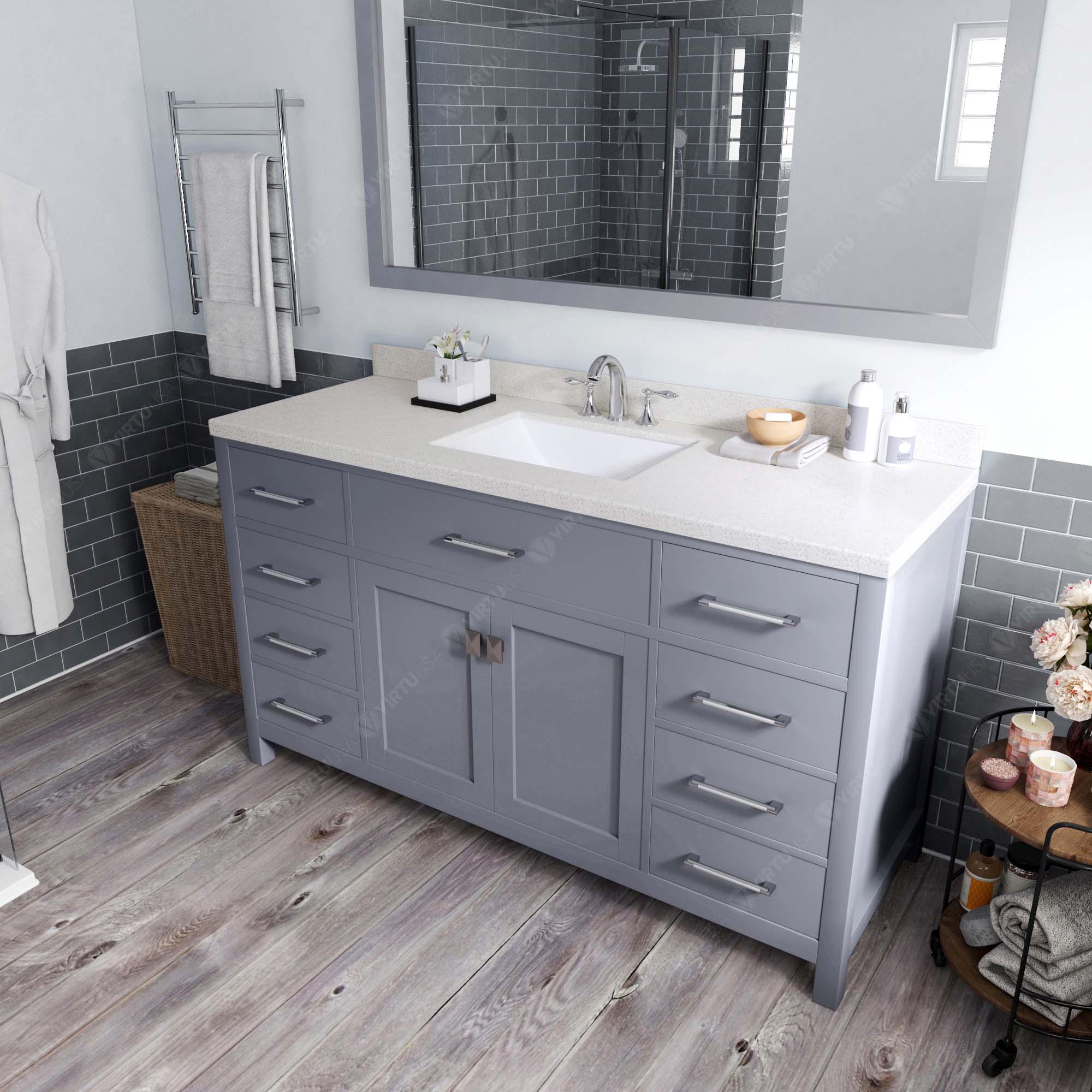 Virtu USA Caroline 60" Single/Double Bath Vanity in Gray (multiple options)