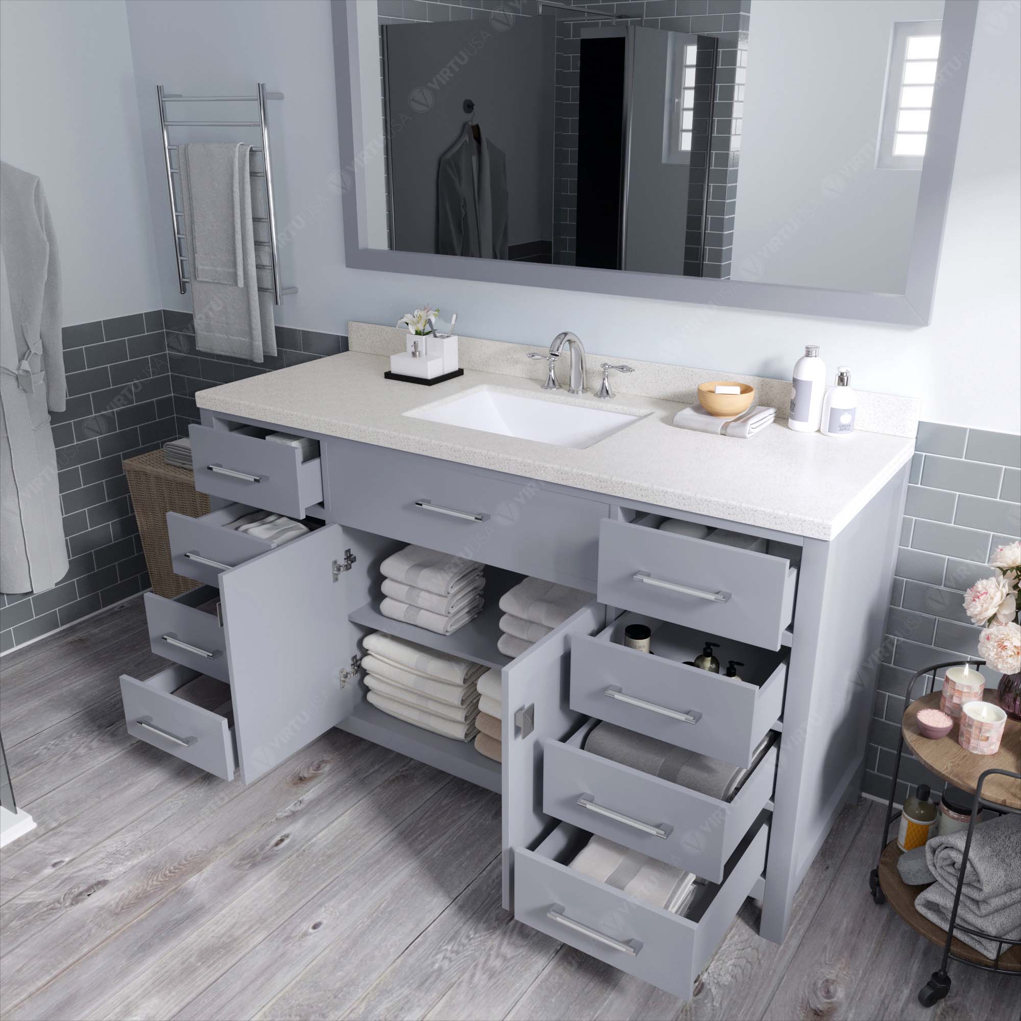 Virtu USA Caroline 60" Single/Double Bath Vanity in Gray (multiple options)
