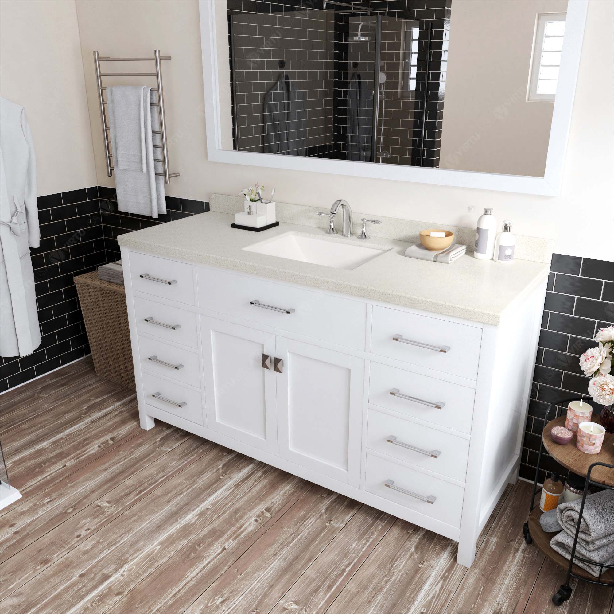 Virtu USA Caroline 60" Single/Double Bath Vanity in White (multiple options)