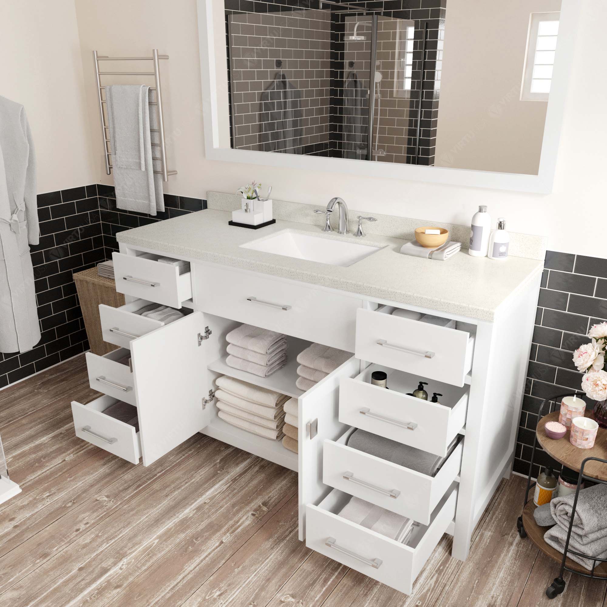 Virtu USA Caroline 60" Single/Double Bath Vanity in White (multiple options)