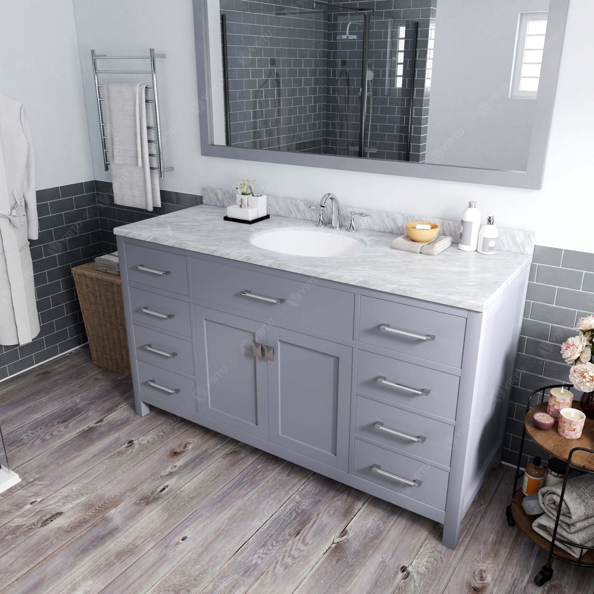Virtu USA Caroline 60" Single/Double Bath Vanity in Gray (multiple options)