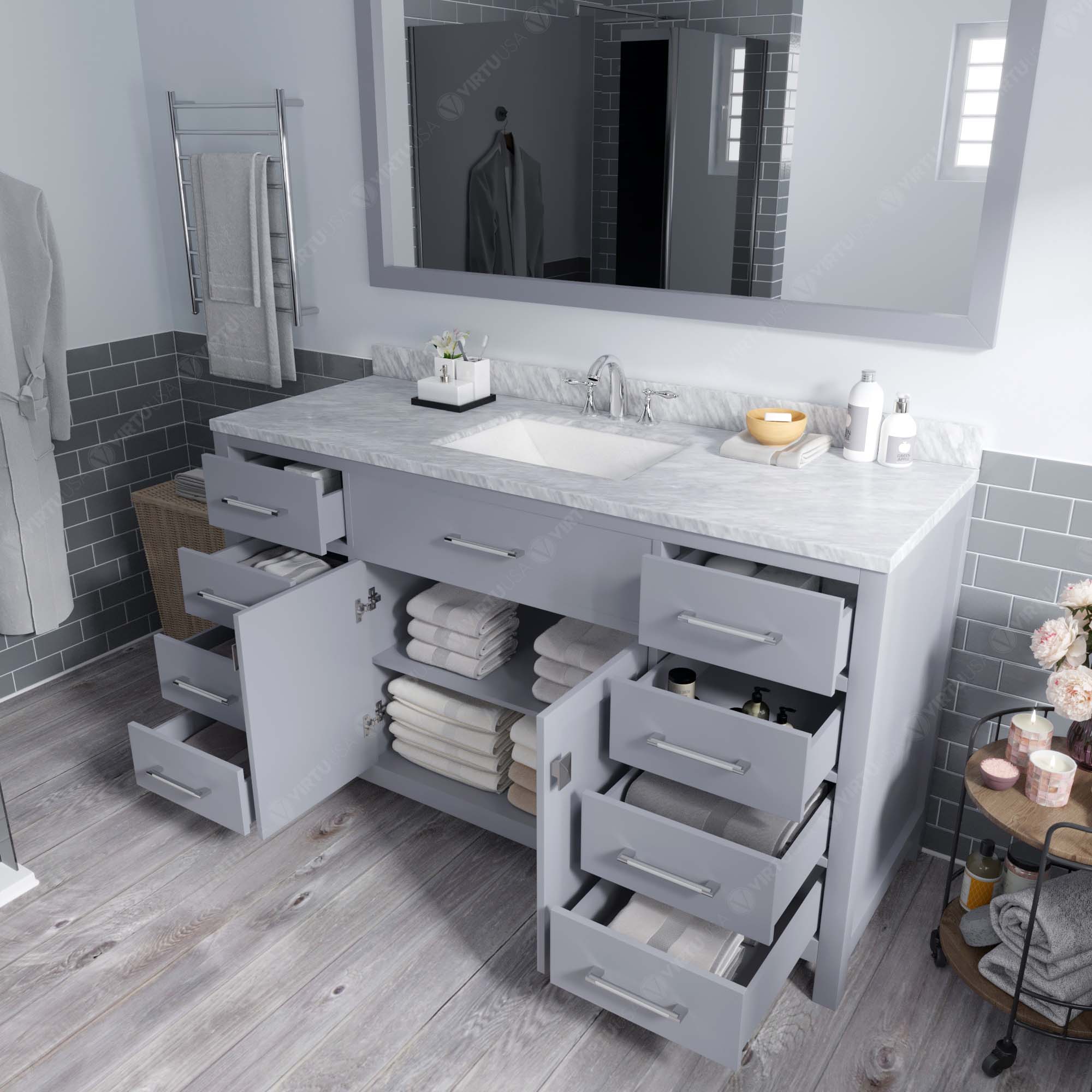 Virtu USA Caroline 60" Single/Double Bath Vanity in Gray (multiple options)
