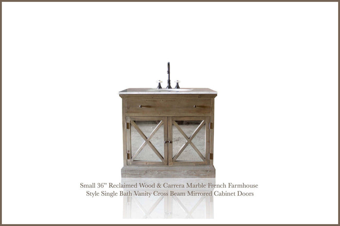 WatermarkFixtures St. Helena 36” Reclaimed Wood & Carrera Marble French Farmhouse Style Single Bath Vanity