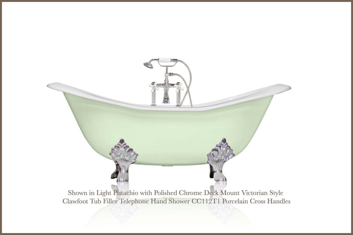 WatermarkFixtures Marquis 72" Antique Inspired Cast Iron Double Slipper Clawfoot Bathtub with Chrome Accents