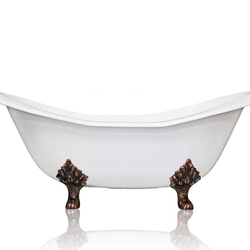 WatermarkFixtures Antique Inspired Marquis 72” Double Slipper Cast Iron Porcelain Clawfoot Bathtub - Bathroom Design Center