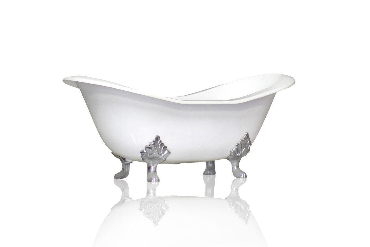 WatermarkFixtures Marquis 72" Antique Inspired Cast Iron Double Slipper Clawfoot Bathtub with Chrome Accents - Bathroom Design Center