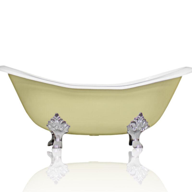 WatermarkFixtures Marquis 72" Antique Inspired Cast Iron Double Slipper Clawfoot Bathtub with Chrome Accents - Bathroom Design Center