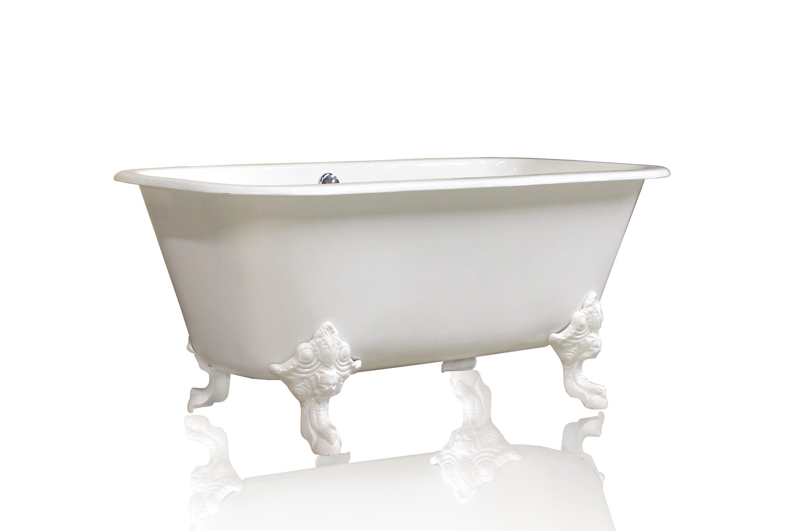 WatermarkFixtures Edwardian Style Flat Rimmed Concordia 67” Squared Double Cast Iron Porcelain Clawfoot Bathtub - Bathroom Design Center