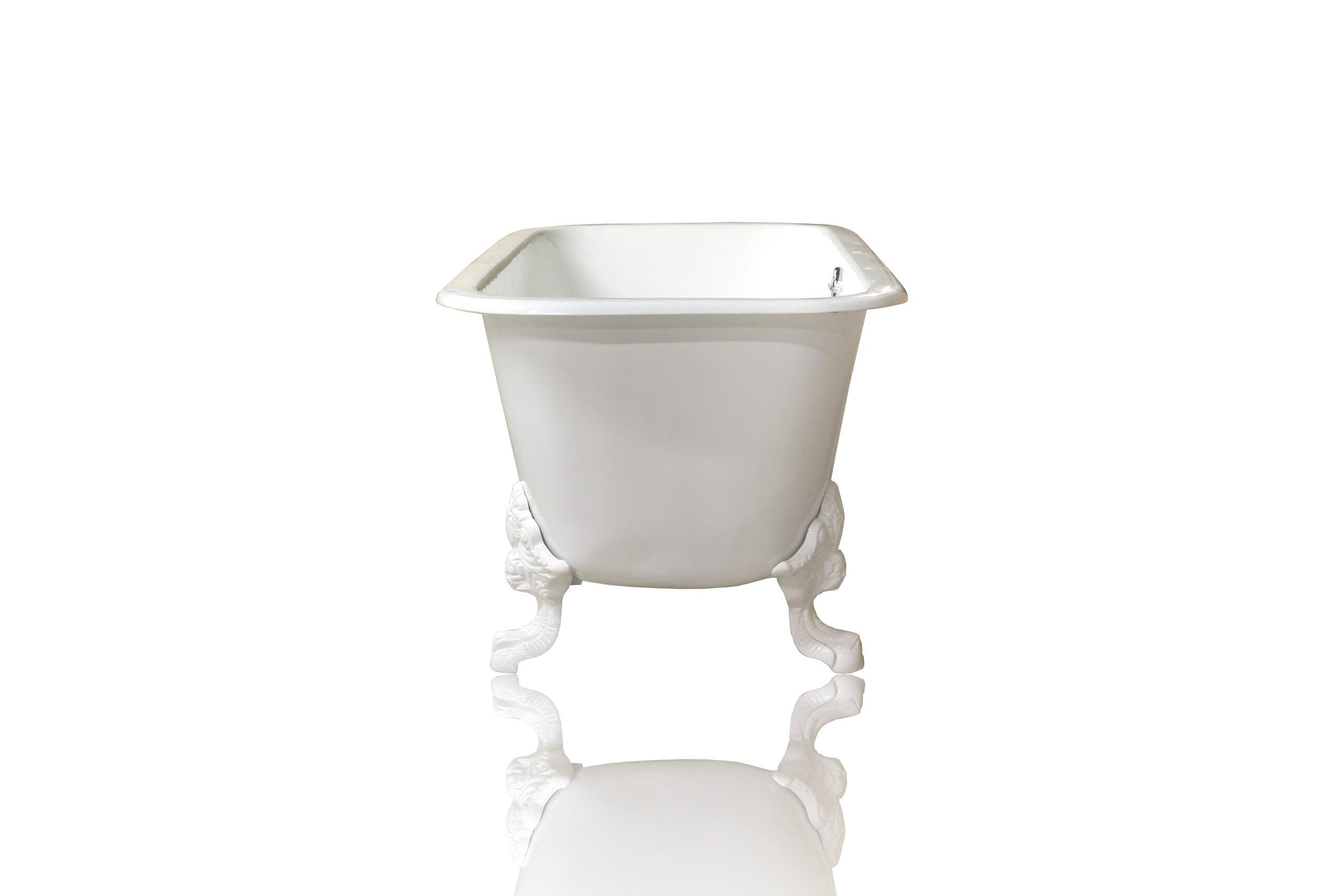 WatermarkFixtures Edwardian Style Flat Rimmed Concordia 67” Squared Double Cast Iron Porcelain Clawfoot Bathtub - Bathroom Design Center